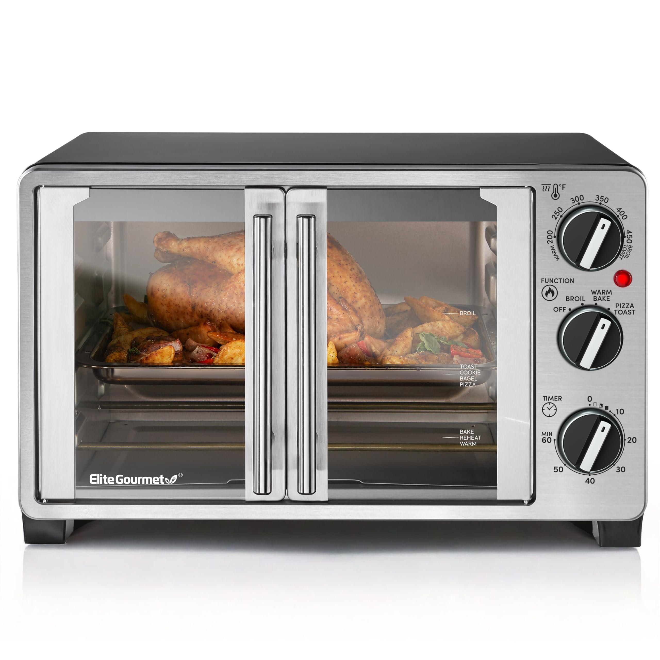 Elite Gourmet Elite Gourmet ETO2530M Double French Door Countertop Toaster Oven, Bake, Broil, Toast, Keep Warm, Fits 12\" pizza, 25L capacity, Stainless Steel & Black
