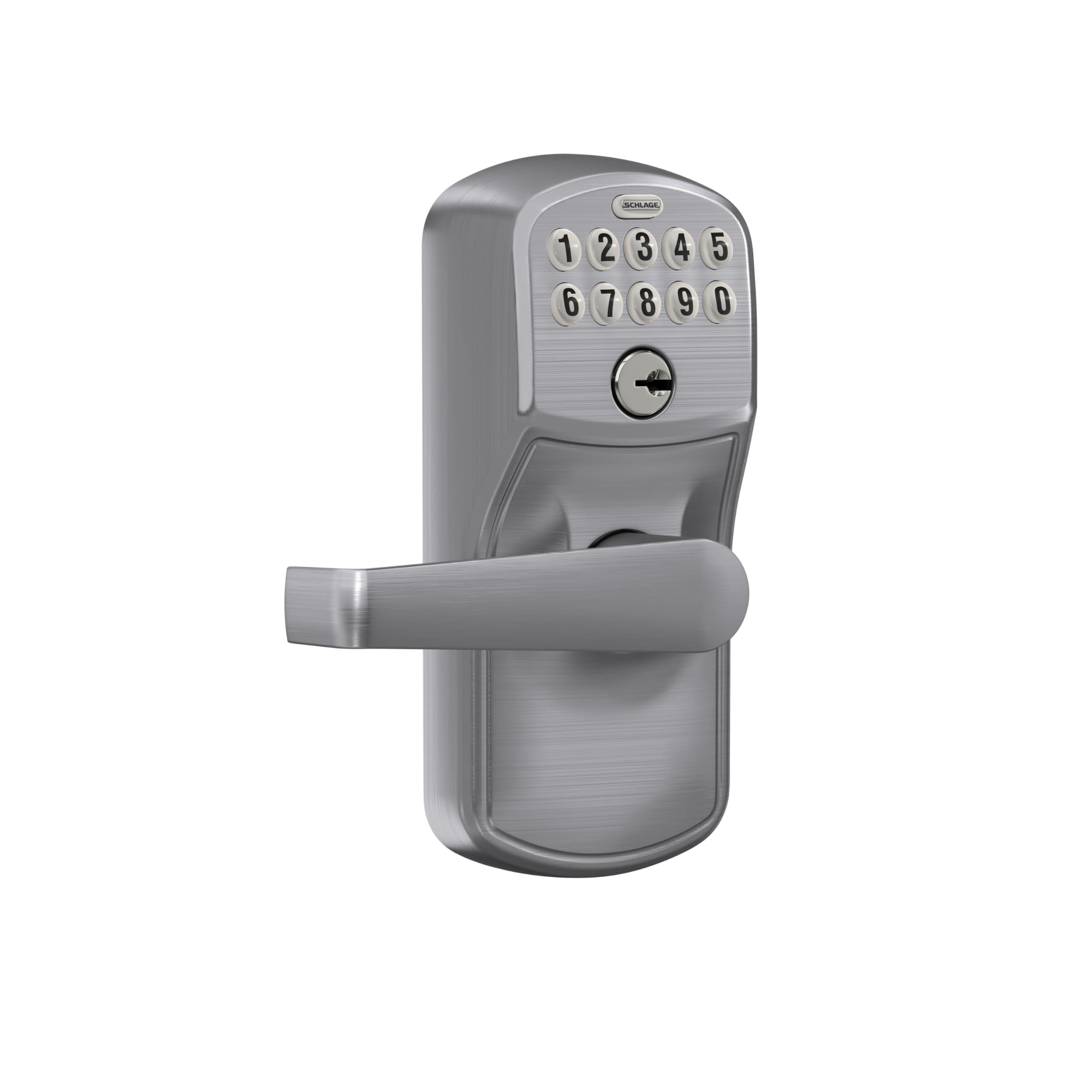 SCHLAGE Schlage FE595 PLY 626 ELA Plymouth Keypad Entry with Flex-Lock and Elan Style Levers, Brushed Chrome