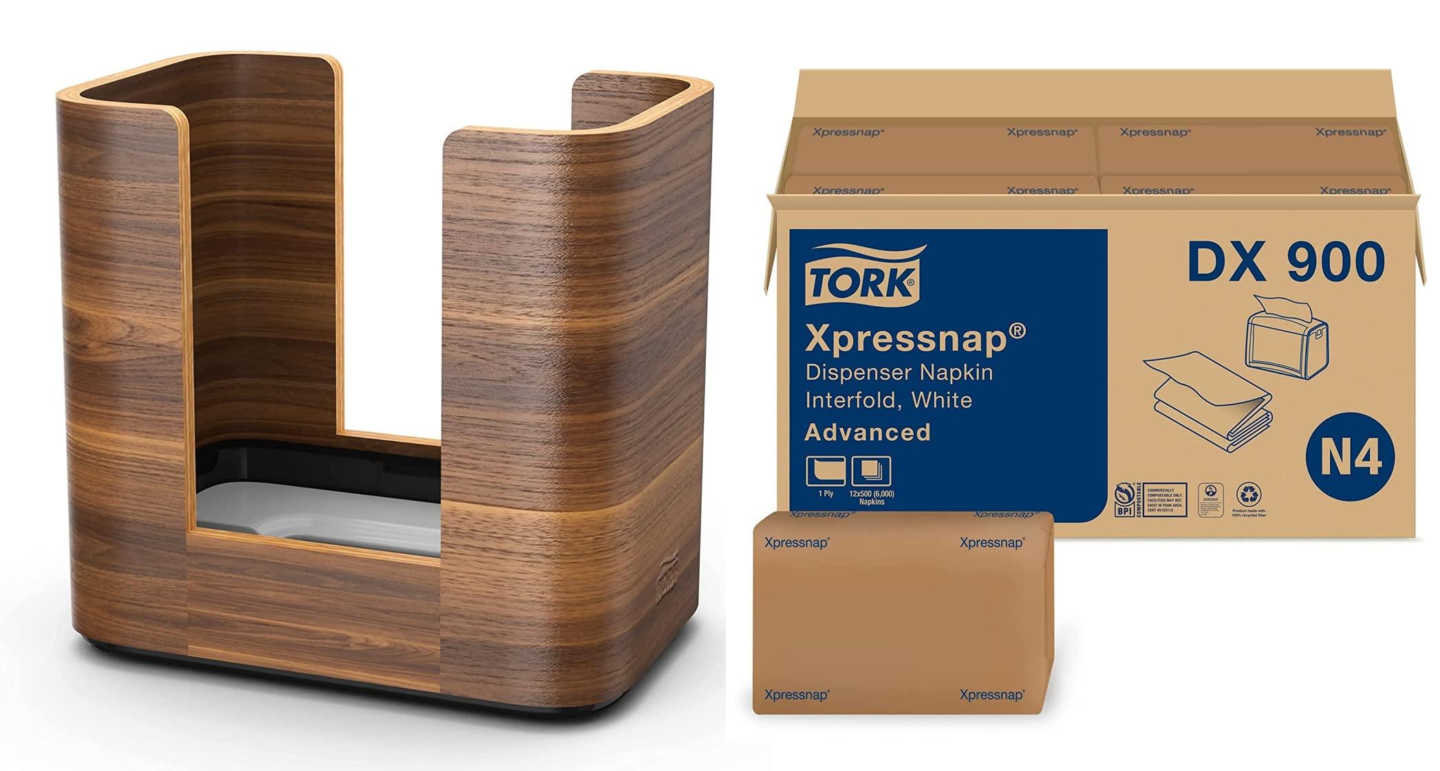 Tork Tork Xpressnap Tabletop Napkin Dispenser Walnut - N4 + Refill - White Dispenser Napkin, 12 x 500 napkins