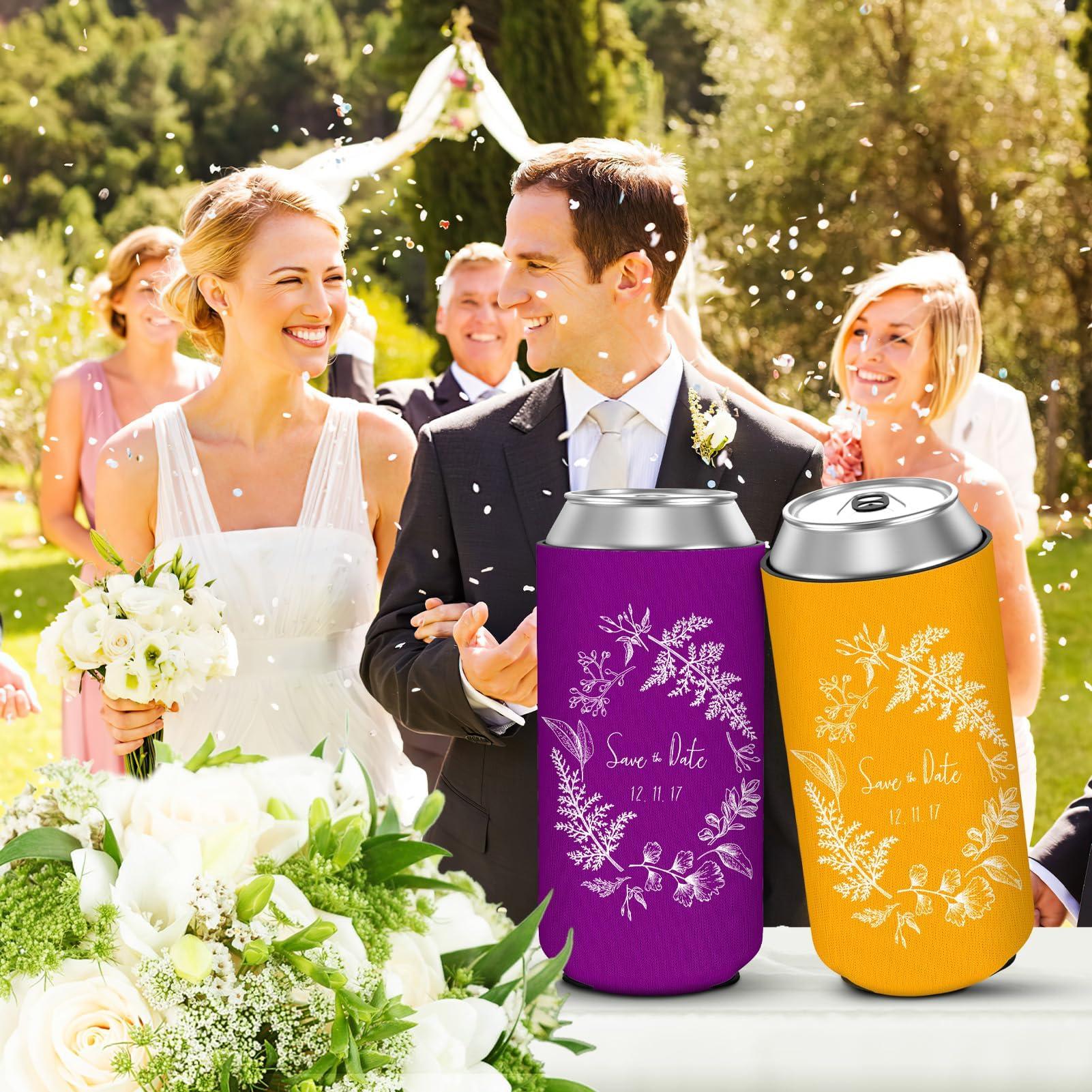 Bohaluo Custom Slim Can Cooler Sleeve Neoprene Can Cooler Bulk Personalized Blushpink Collapsible Insulated Drink Holder for Anniversary Wedding Birthday Gifts Party Favors(100 Pack)