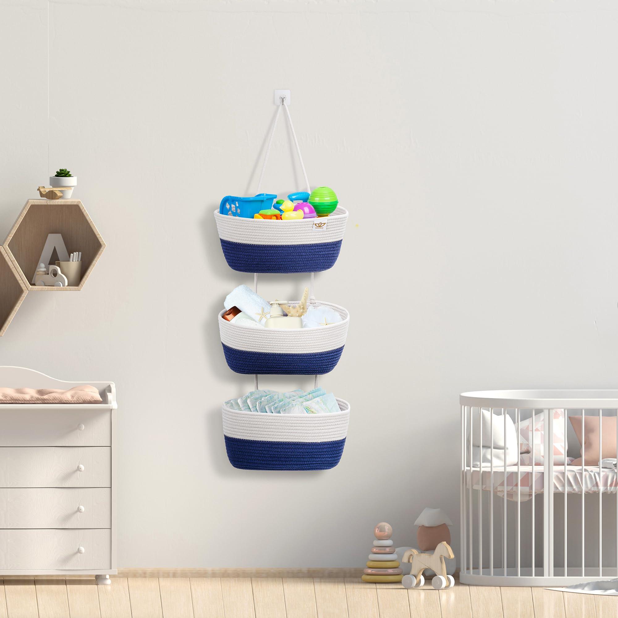 DaVera Design Wall Basket, Hanging Basket, Hanging Wall Baskets, Wall Hanging Baskets for Storage, Wall Basket Storage, Hanging Baskets for Organizing,DaVera Design, Navy and white