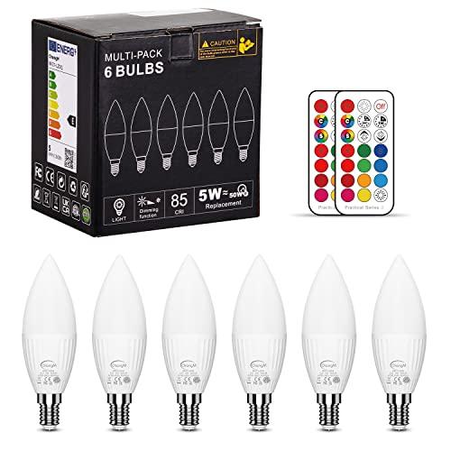 ChangM E12 LED Light Bulbs 5W, 40W Equivalent, Small Base B11 Candelabra Light Bulbs, Set of 6 LED Color Changing Light Bulbs, Dimmable Color Candle Bulb with Remote Control RGB Warm White 2700K