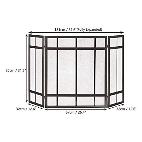 RsFiL Fireplaces Spark Protection?Fireplace Screen Modern Style 3-Panel, Black Steel Fire Guard with Mesh Cover, Baby Safety Proof Fence, Wide 51.6 Inch X Tall 31.5 Inch Feito na China