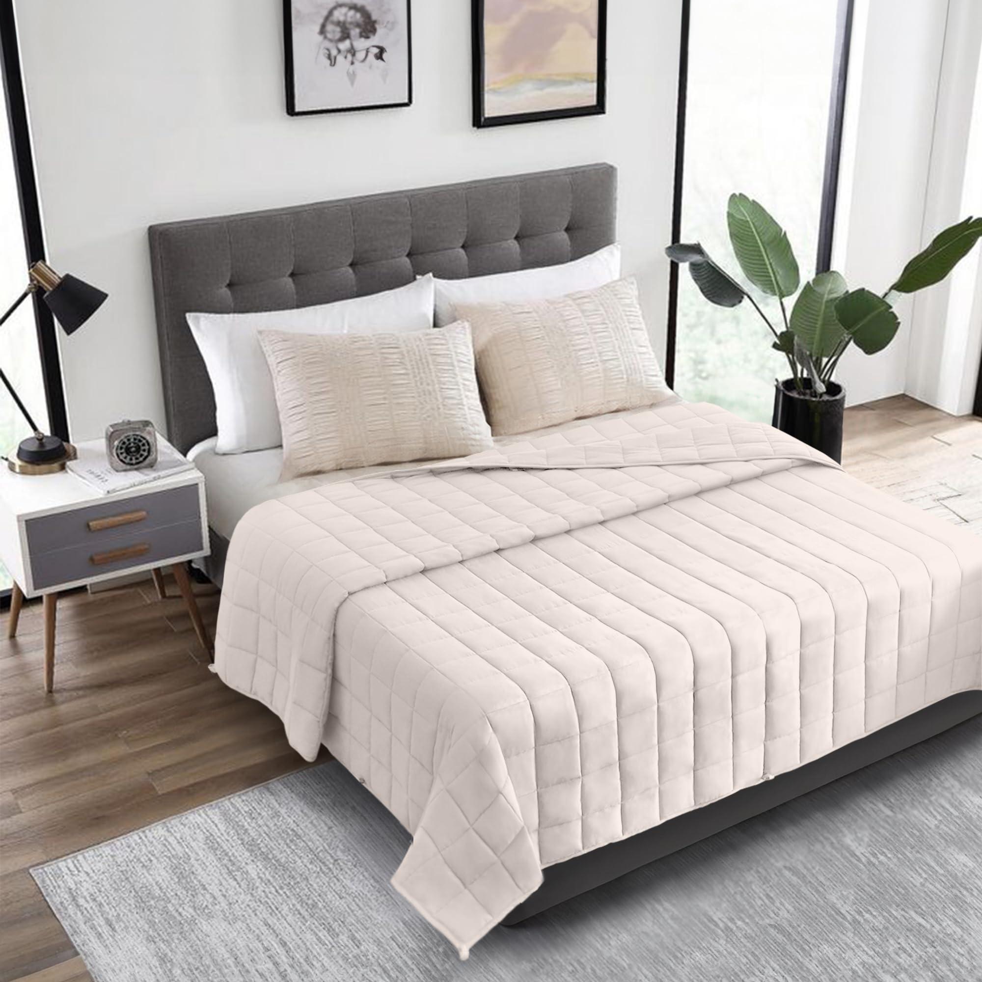 HomeSmart Products HomeSmart Products 30lbs Weighted Blanket King Size - Light Khaki Color - Ultra Soft Fabric - Beige Tan Taupe