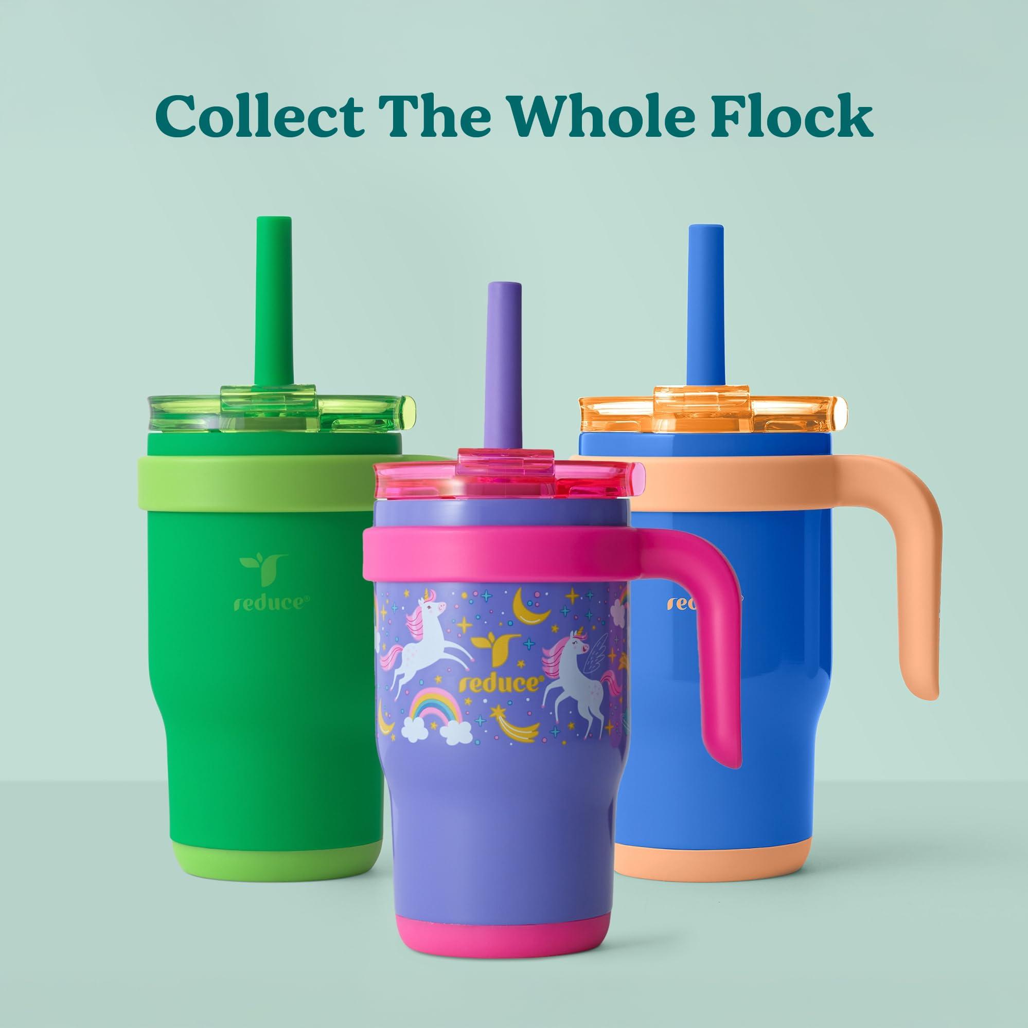 REDUCE REDUCE 14 Oz Coldee Kids Tumbler with Lid and Straw - Coldee Insulated Travel Mug - Spill-Proof, Sweatproof Stainless Steel, BPA-Free - Includes Handle, Reusable Silicone Straw - Rainbow Sky