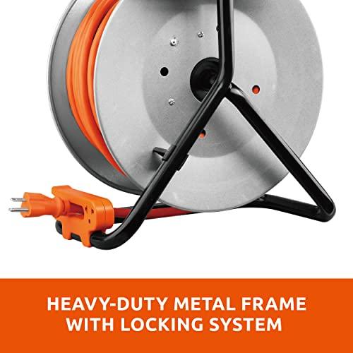 Link2Home Link2Home Contractor Grade Retractable Extension Cord Reel 75 Ft. With 4 Outlets & Heavy Duty/High Visibility 3-Prong SJTW Cord