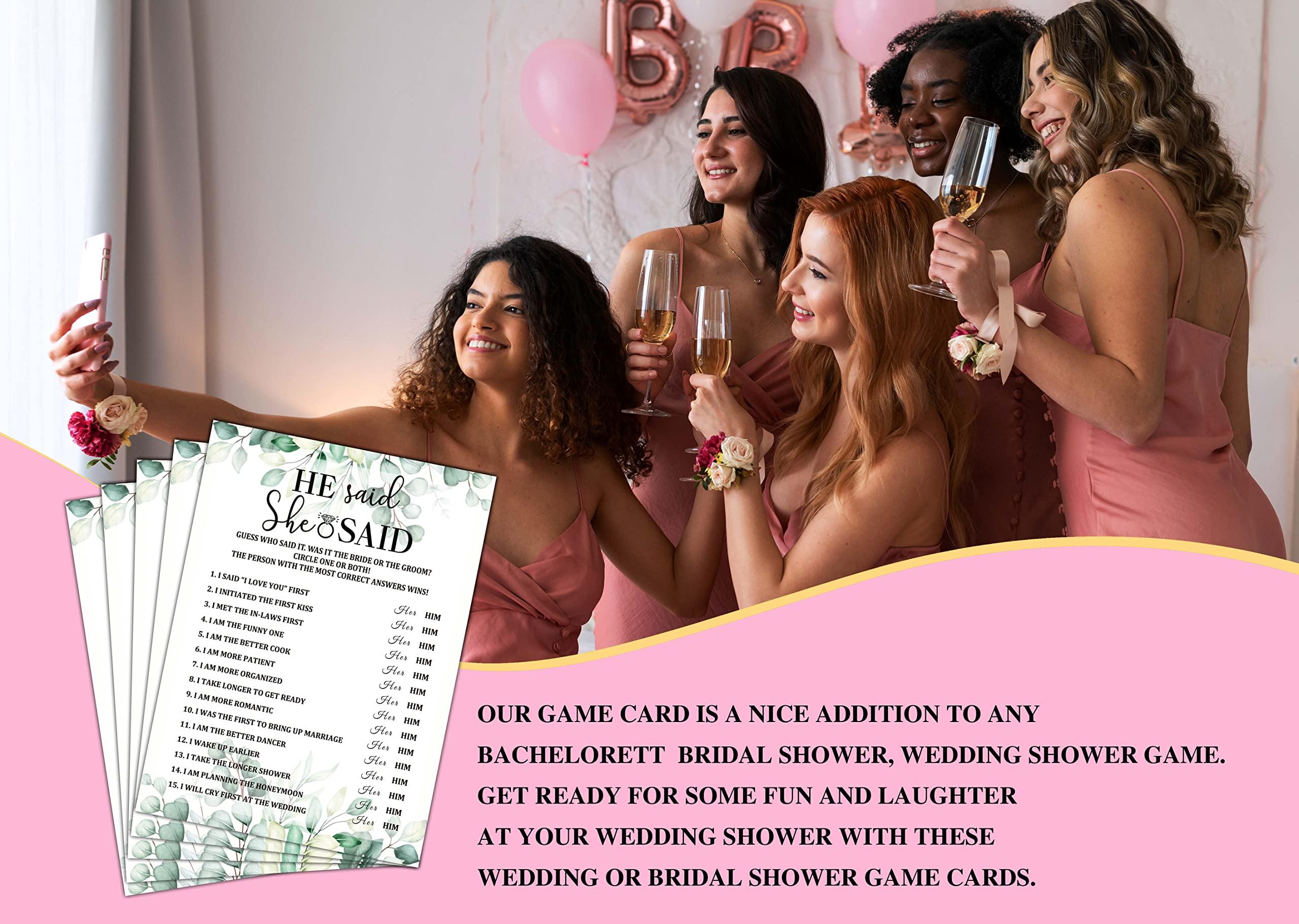Gihyan Bridal Shower Game Set - He Said She Said Party Cards for Wedding - Greenery Wedding Party Favor Decor - Tropical Jungle Engagement/Bachelorette Party Games Supplies & Activities - 30 Game Cards(B01)
