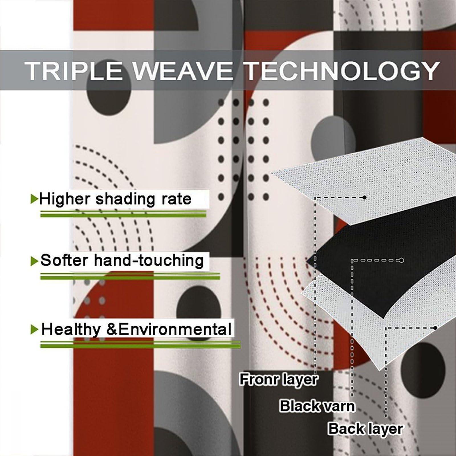 Chocolatemaoutdash Seamless Monochrome Geometric Pattern on Stripe Background Blackout Curtains Rod Pocket Thermal Insulated Drapes Darkening Window Curtain for Bedroom Living Room Kitchen 31.5x63in x 2