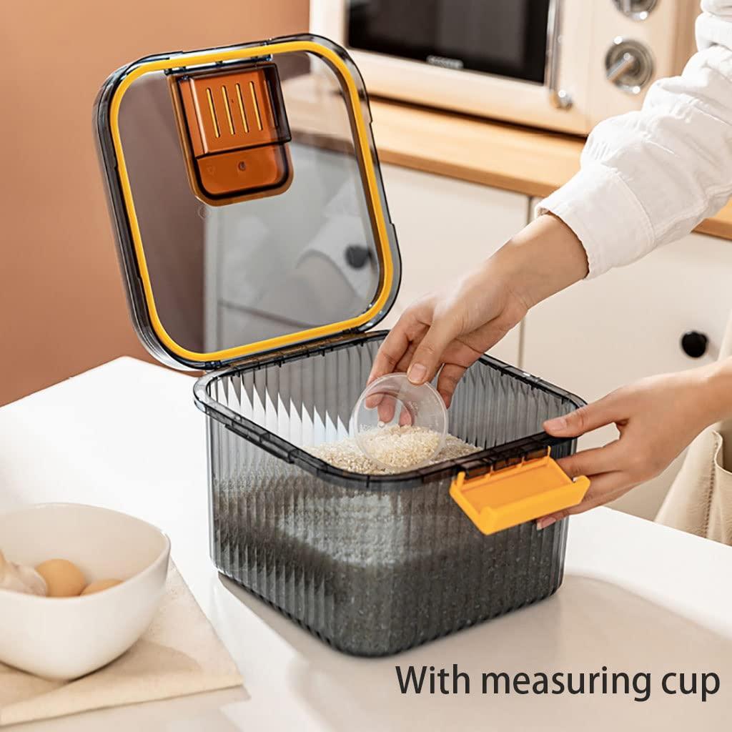 Rice container Rice Dispenser Bulk Dry Food Storage Containers, Plastic Rice Bucket with Measuring Cup Rice Storage Box Large Sealed Grain Dispenser (Color : Blue, Size : L/25.8 * 24.2 * 32.2cm)