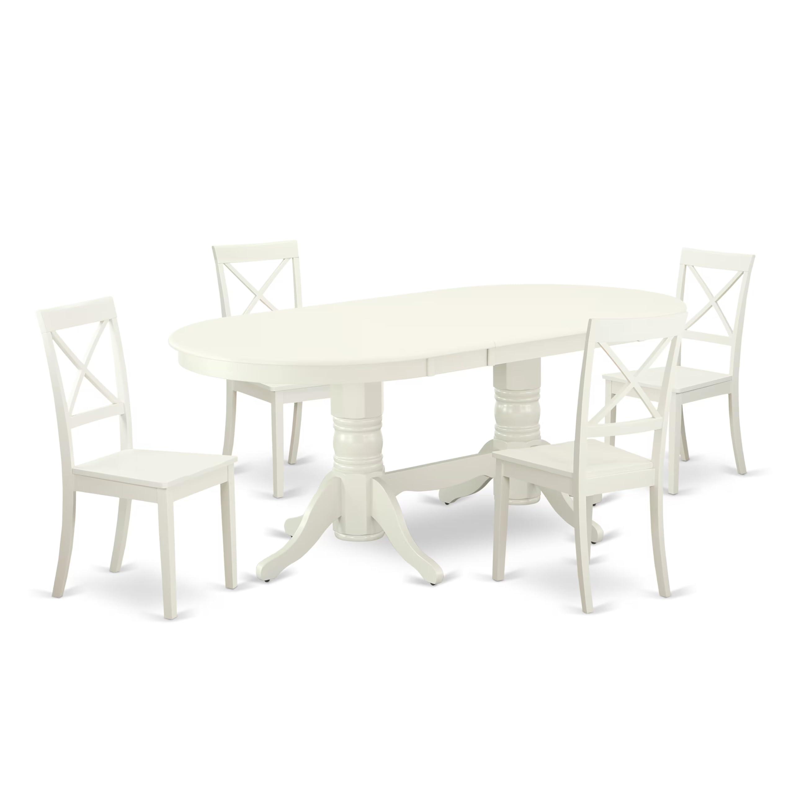 East West Furniture East West Furniture VABO5-LWH-W 5 Piece Kitchen Table Set for 4 Includes an Oval Dining Room Table with Butterfly Leaf and 4 Solid Wood Seat Chairs, 40x76 Inch, Linen White