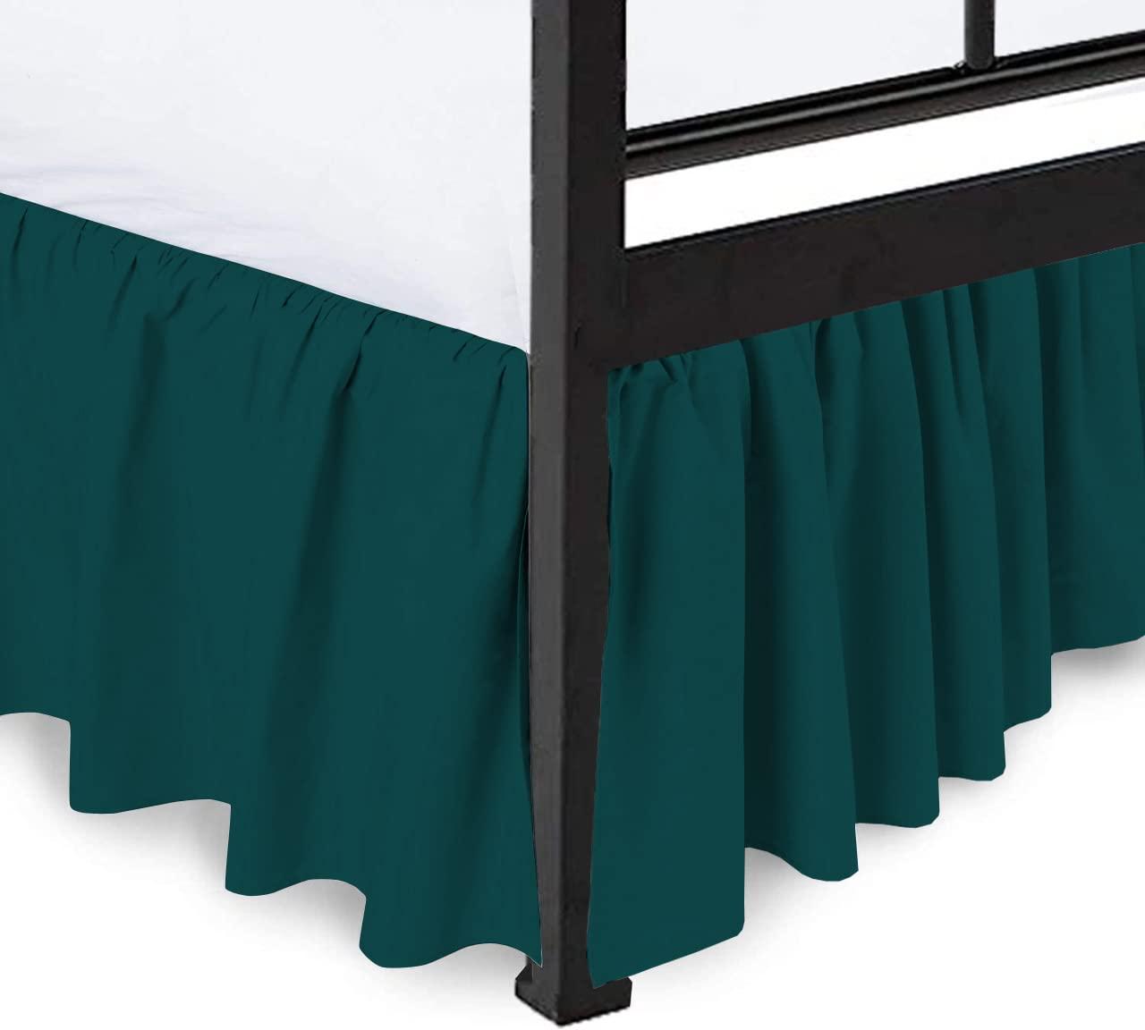 Ashley Mills Ruffled Bed Skirt Full 24\" Inch Drop Dust Ruffle with Platform, 100% Cotton 800 Thread Count, Wrinkle and Fade Resistant Dust Ruffle Teal Solid
