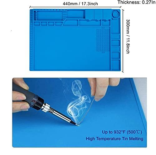 HPFIX Premium Heat Resistant 932F Blue Magnetic Repair Work Mat Large Silicone Soldering Mat for Soldering, Electronics, Computer Cellphone Repair, BGA Soldering Gun Iron Workbench Protection