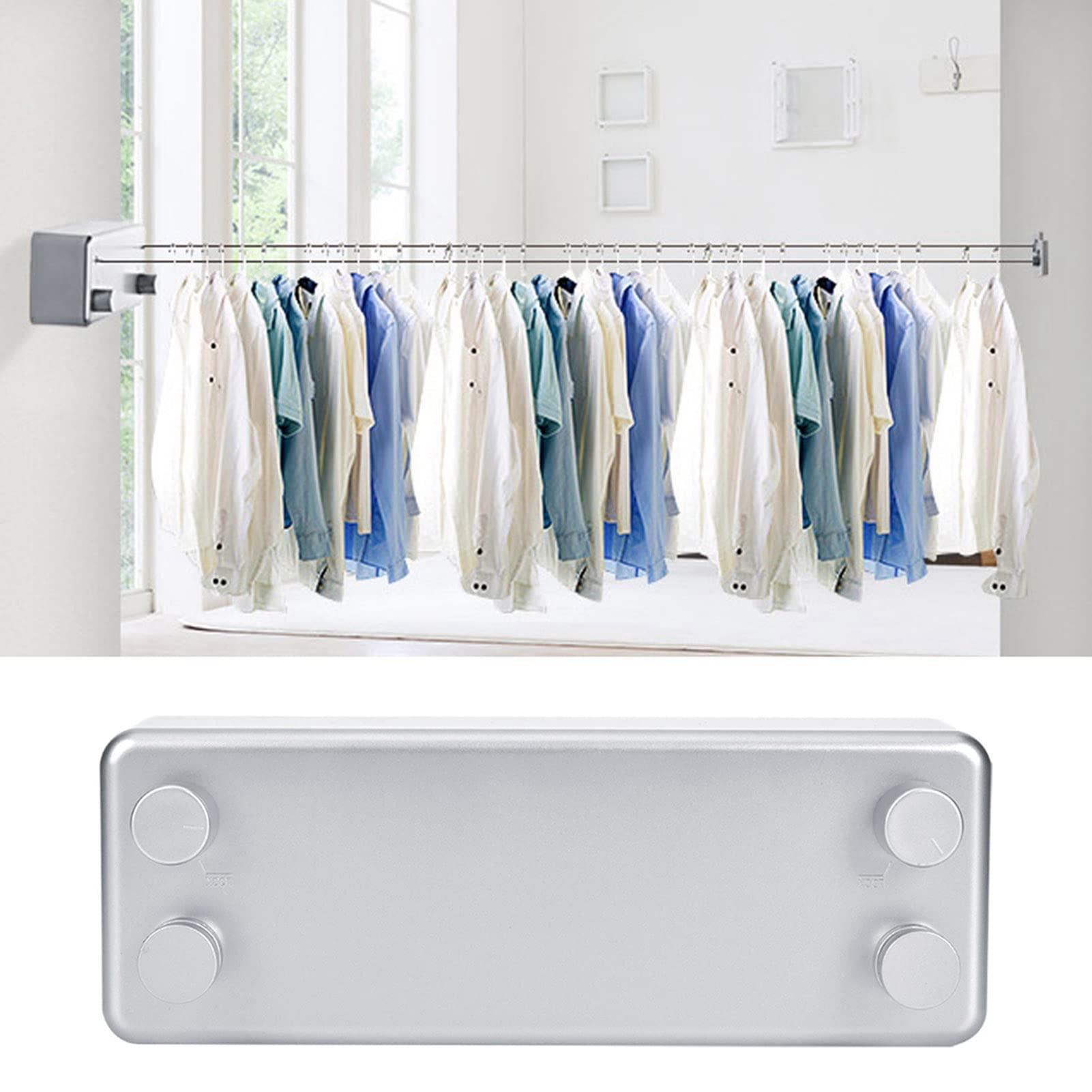 MINGZHE MINGZHE Clothesline Washing Line Clothes Hanger Line Clothesline Rope Retractable Clothesline Dual Lines Retractable Clothesline Clothes Drying Line for Indoor Hotel Home Balcony Bathroom(Silver)
