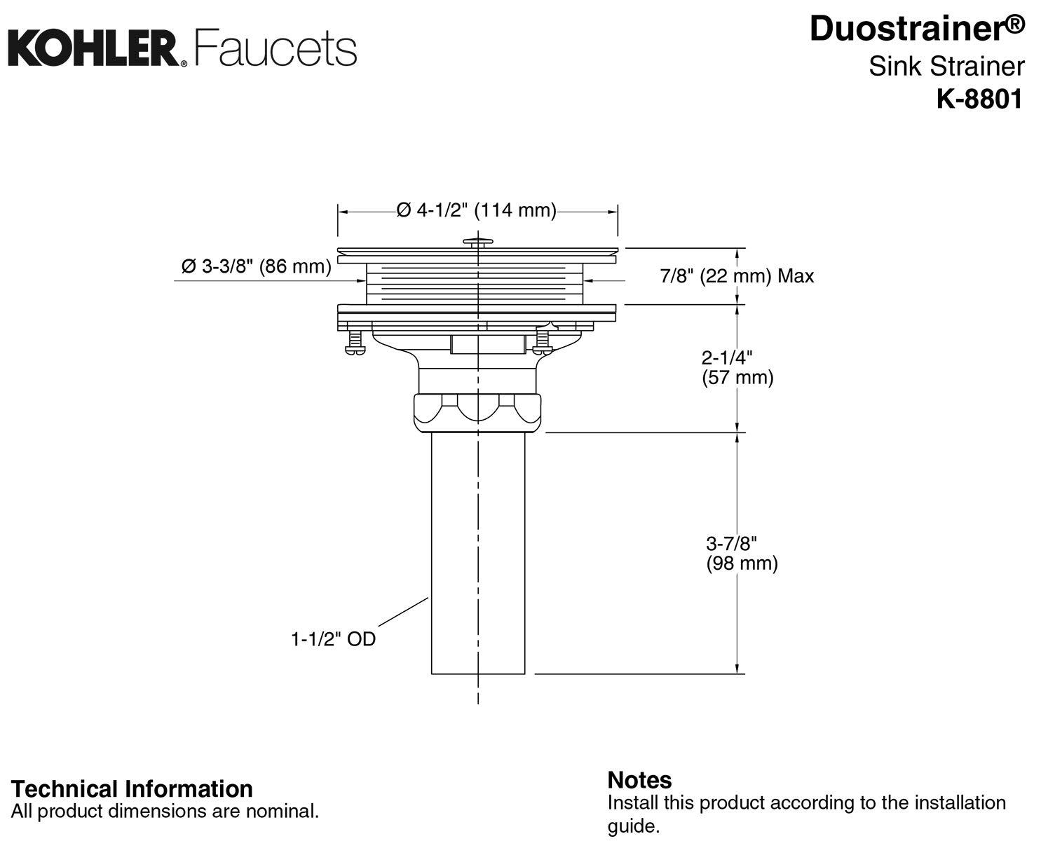 Duostrainer Kohler K-8801-CP Duostrainer Sink Strainer,Fits Most Standard Kicthen Sinks, Polished Chrome