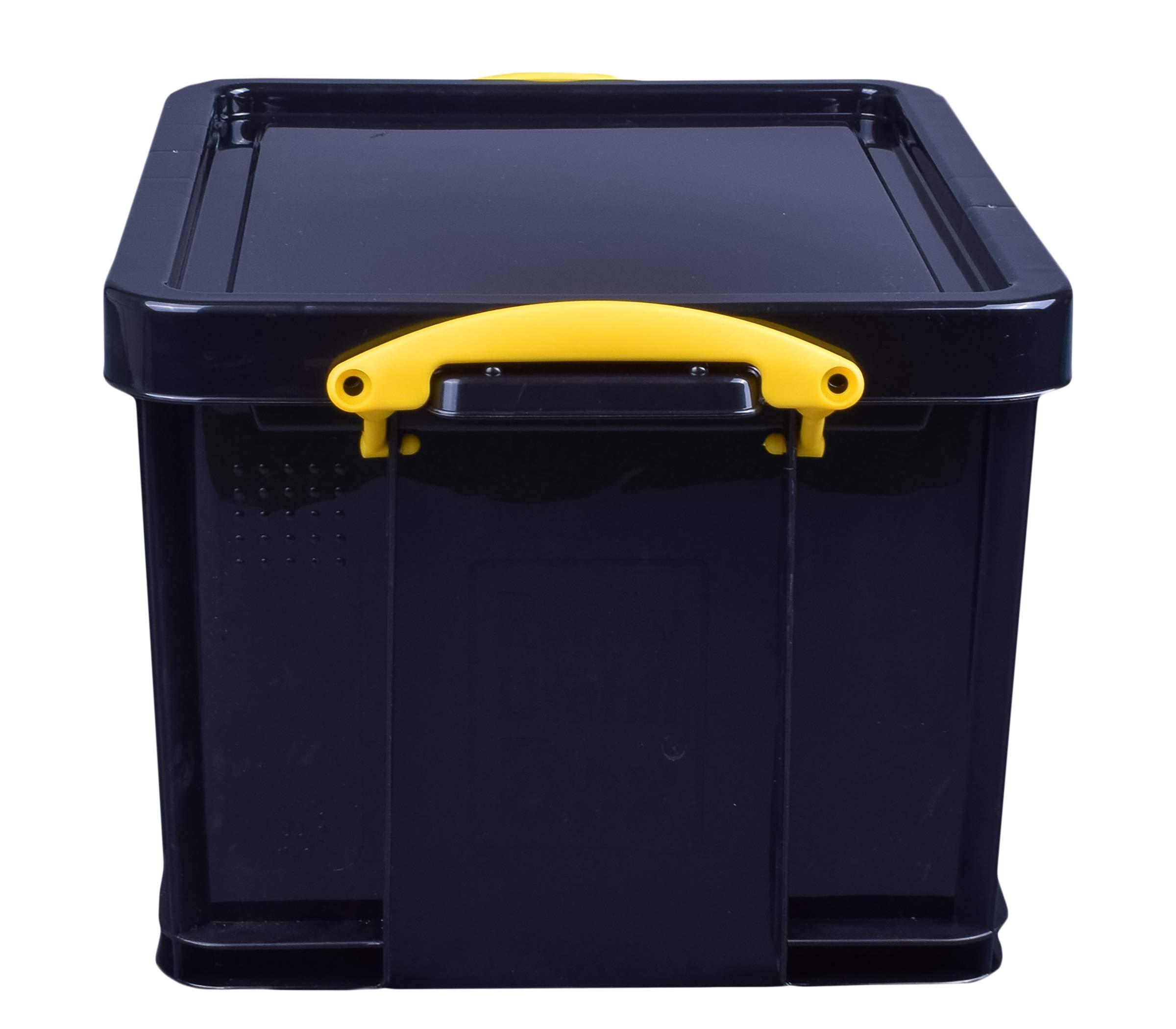 Really Useful Box Really Useful Plastic Storage Box 35 Litre Solid Black with Yellow Handles