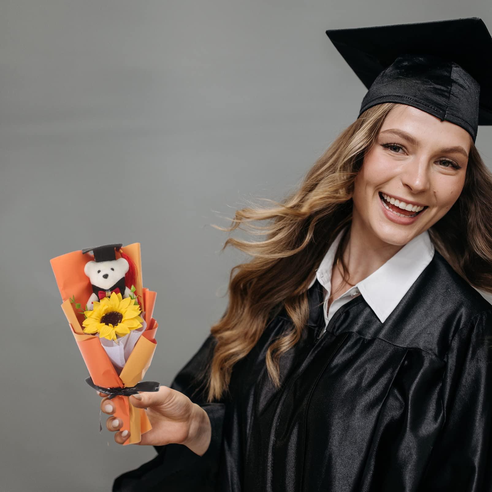 jojofuny jojofuny Plush Graduation Bear Bouquet Grad Cap Animal Bear Sunflower Bear Doll Bouquet Graduation Artificial Bouquet Party Favors for 2023 Graduates Orange