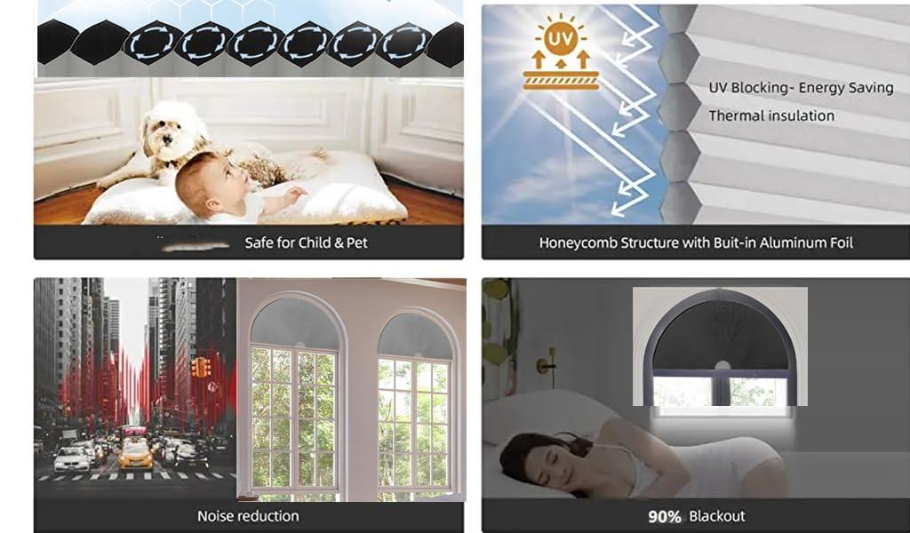 Yogsey Arch Window Shades Half Circle Blackout Cellular Shades Blinds for Windows Half Moon Honeycomb Fabric No Tools Room Darkening Shades Easy Install 90% Shade (1, Light Gray, (45cm*90cm) 18in*36in)