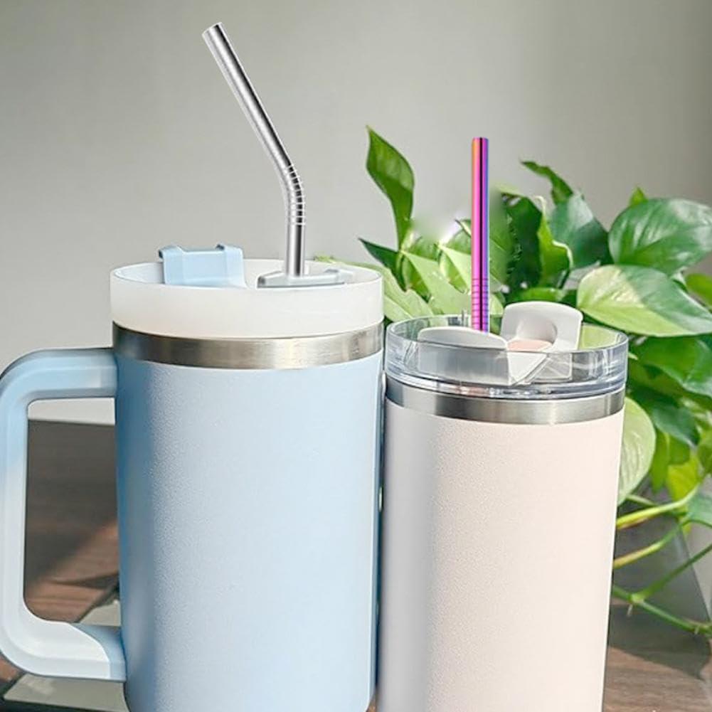 HFLWYWD Stainless Steel Straw,Reusable Stainless Steel Metal Straws with Brush,Environmentally Friendly Metal Straws for Stanley Cup,0.23\"/6mm Diameter Straws Straight Bent for Stanley Tumbler (silver A)