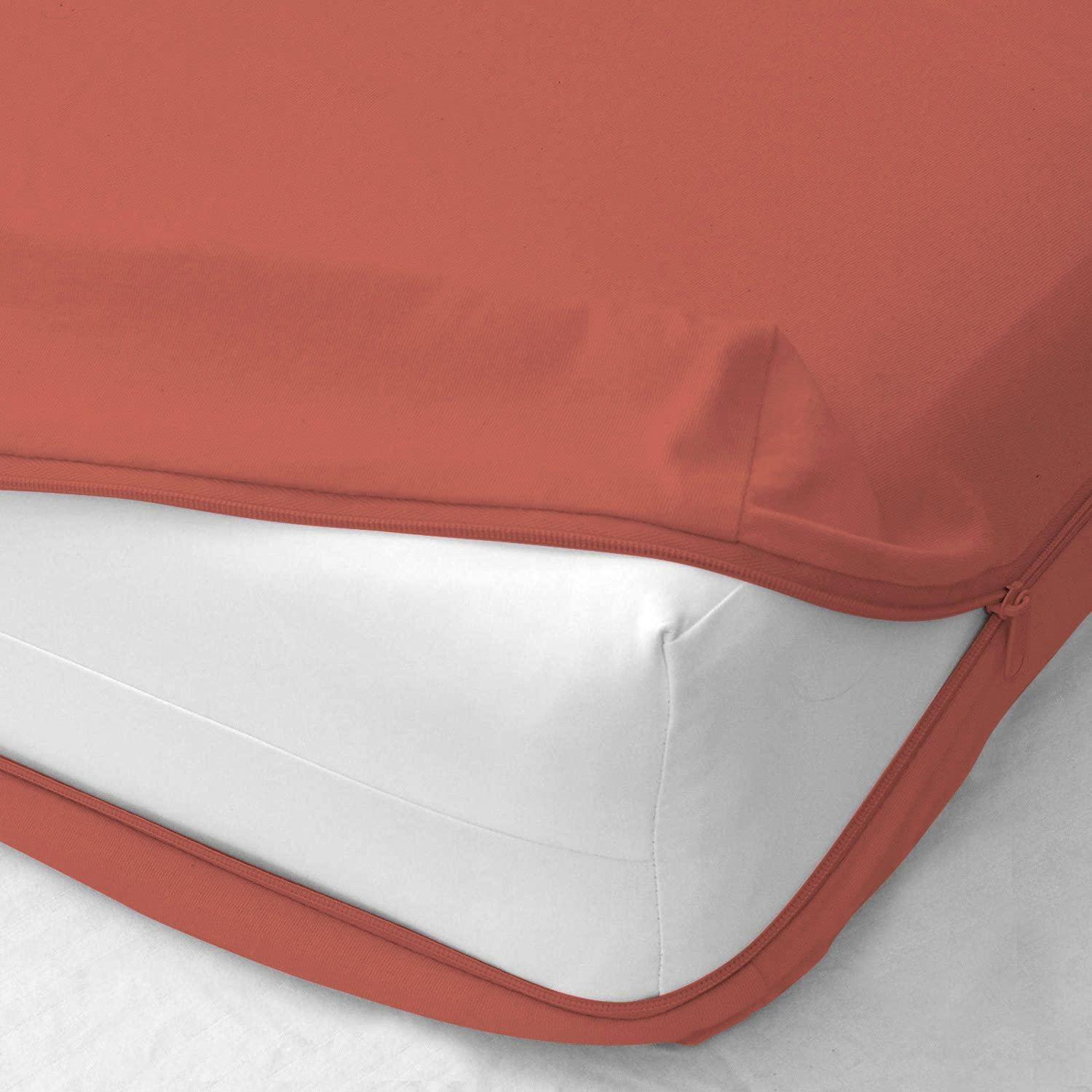 QualityBeddingHub Brick Red Zipper Fitted Sheet Queen Size 10 Inches Pocket 60 x 80 Inches 800 Thread Count Egyptian Cotton Fitted Sheets for Queen Size Bed with Zipper