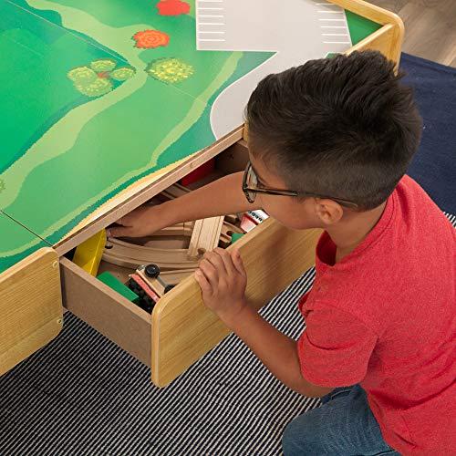 KidKraft KidKraft Double-Sided Wooden Train and Activity Table with Built-In Storage Drawer, Natural ,Gift for Ages 3+