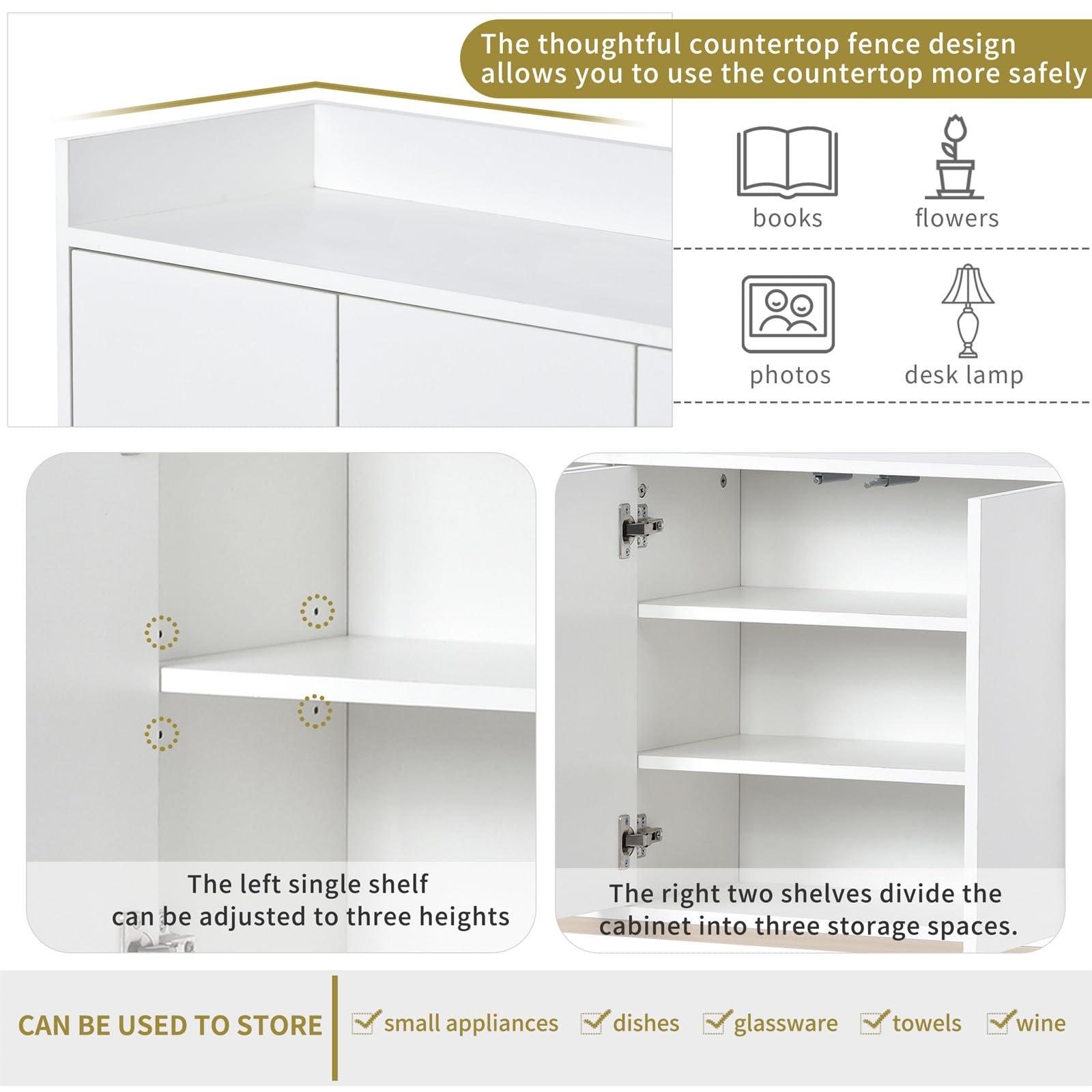 Mesnt Sideboard Table, Modern Sideboard Elegant Buffet Cabinet with Large Storage Space for Dining Room, Entryway (White)