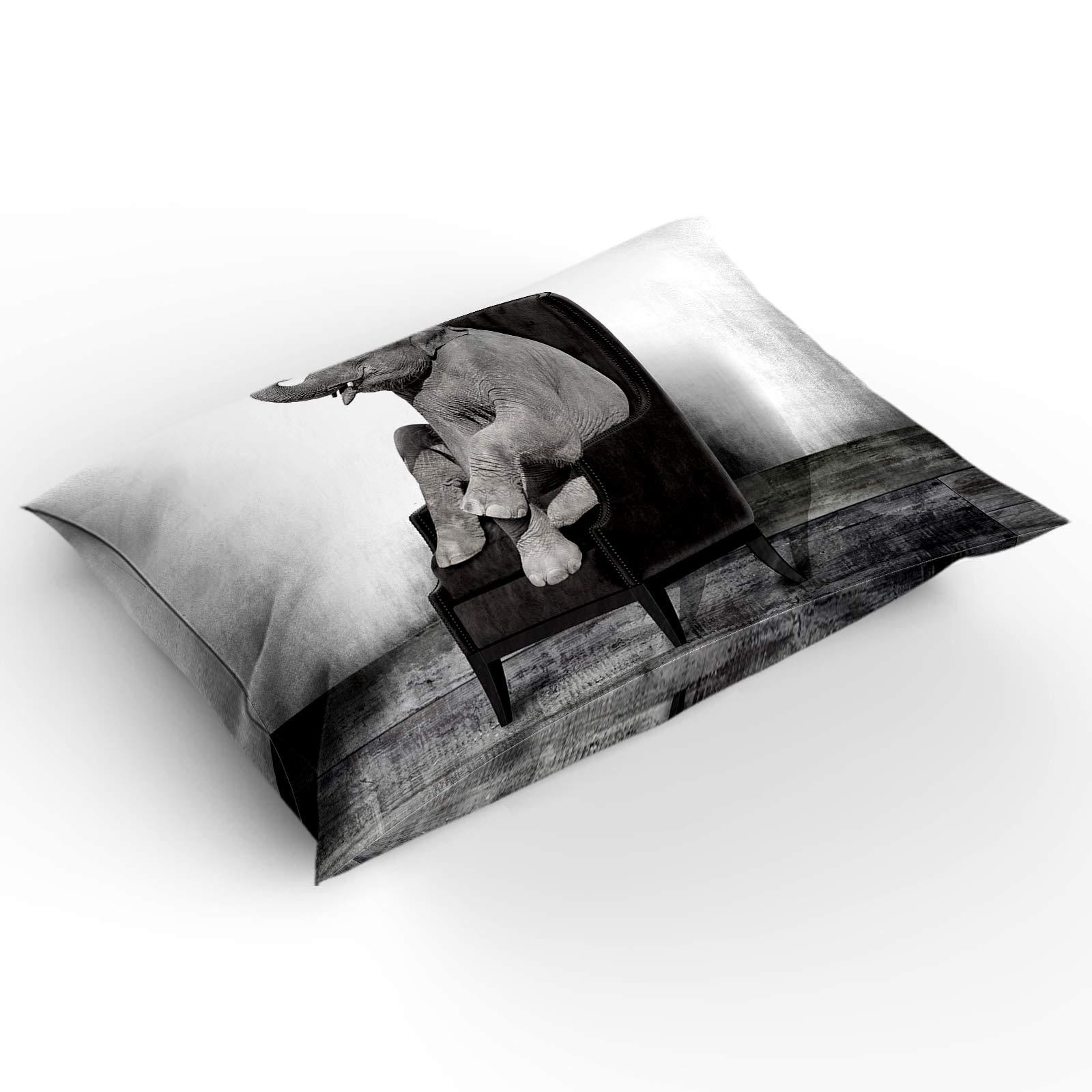 Debedcor Twin Comforter Covers Sets Elephant on The Chair 4 Piece Duvet Cover Set Lightweight Microfiber Soft Bedding Set for Adult Teen, White Black Backdrop