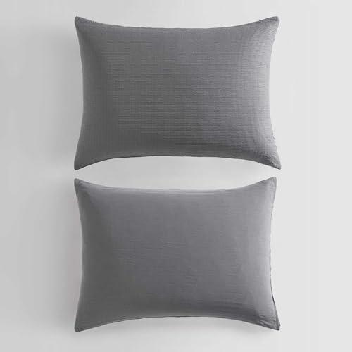 Calvin Klein Calvin Klein - King Duvet Cover Set, Super Soft Textured Bedding with Matching Shams, Reversible Home Decor, Oeko-Tex Certified (Seersucker Dark Grey, King)