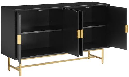 Crosley Furniture Crosley Furniture Blair Mid-Century Modern Sideboard Buffet Cabinet with Storage, Living Room Credenza, Black/Gold