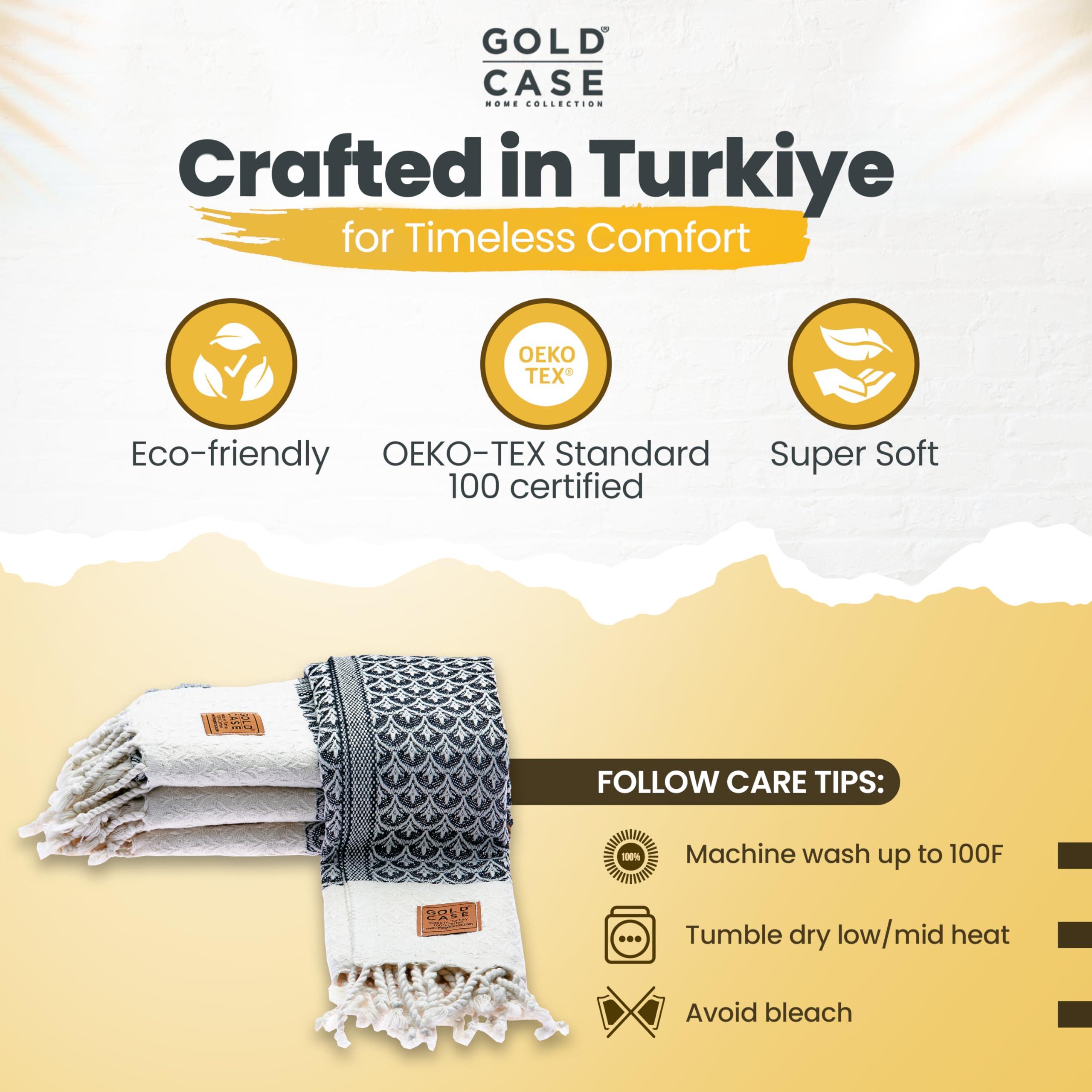 GOLD CASE HOME COLLECTION Gold CASE Turkish Hand Towels for Bathroom Set of 4 100% Cotton Bathroom Towels Helen Kitchen Small Towel for Spa, Face, Tea & Dishcloth Decorative Patterned Weave Black