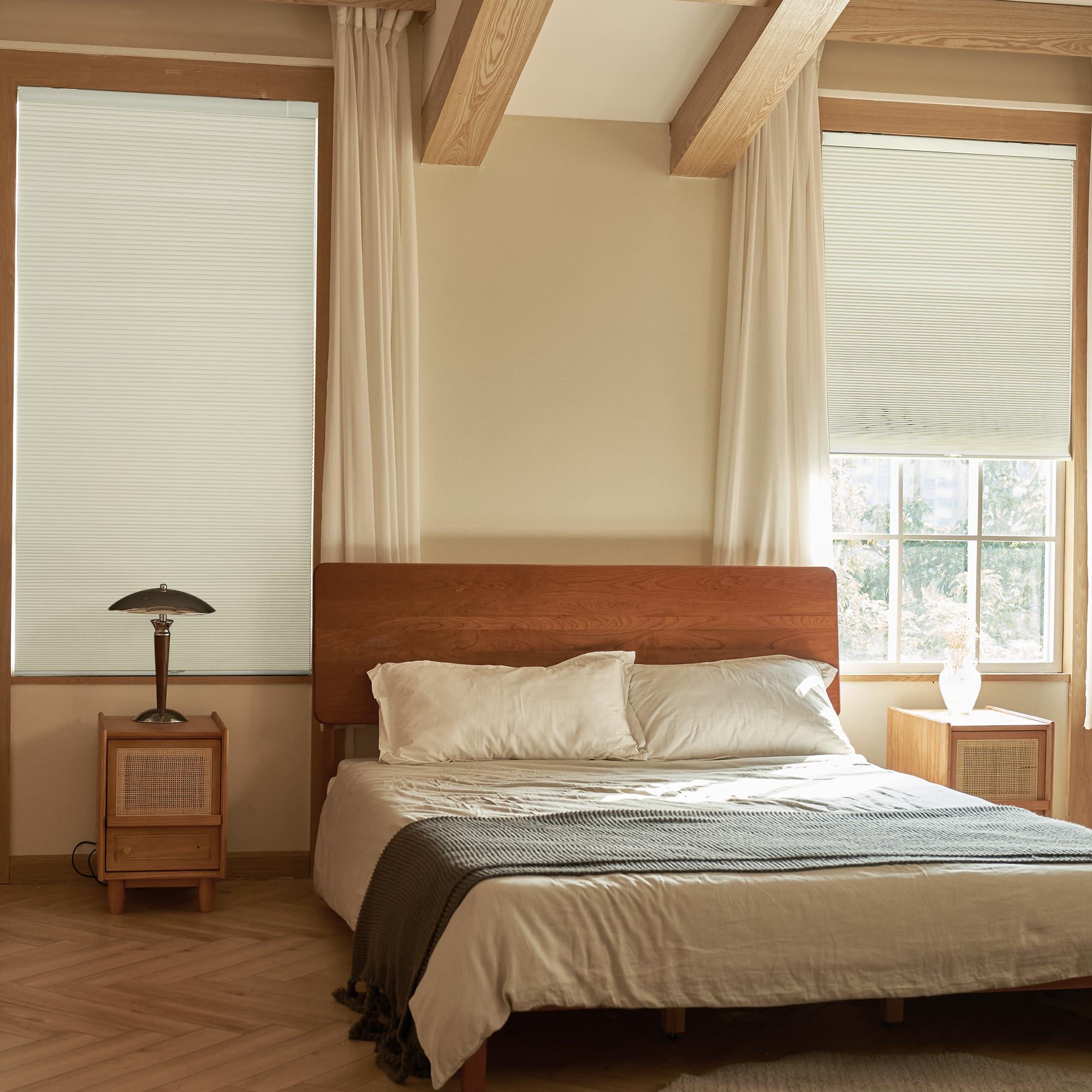 Boolegon Boolegon No Drill Blinds for Windows Blackout Cellular Shades Cordless No Tools Honeycomb Pull Down Blinds Easy Install No Screws Cellular Blinds for Door, Home, Beige, 34.5" W x 64" H