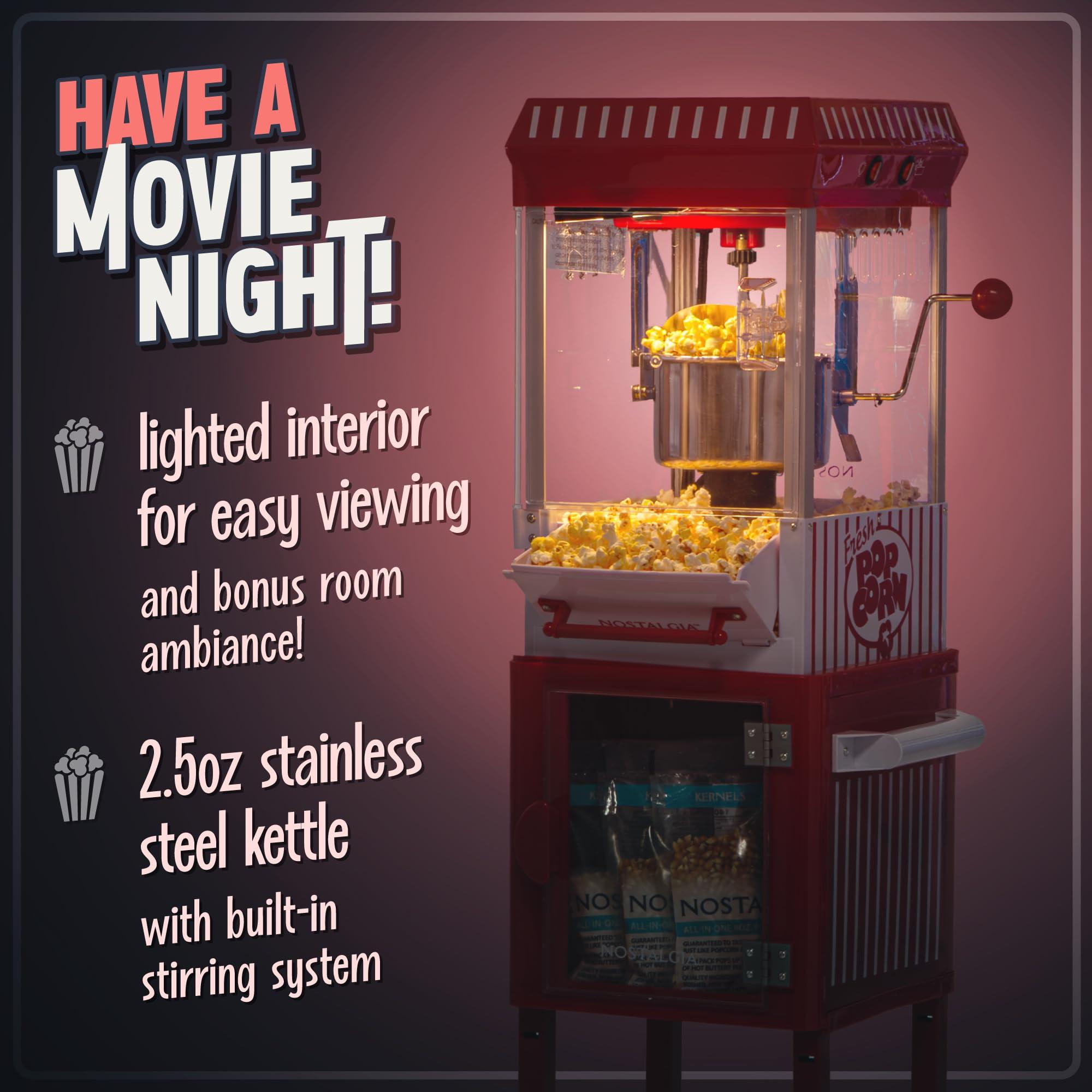 Nostalgia Nostalgia Popcorn Maker Machine - Professional Cart With 2.5 Oz Kettle Makes Up to 10 Cups - Vintage Popcorn Machine Movie Theater Style - Red & White