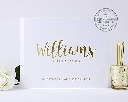 Personalized Gift Market Personalized Wedding Guest Book for Wedding Couple, Alternative Custom Guest Book for Wedding, White Book with Gold Foil - Hardcover (12x12 inches)