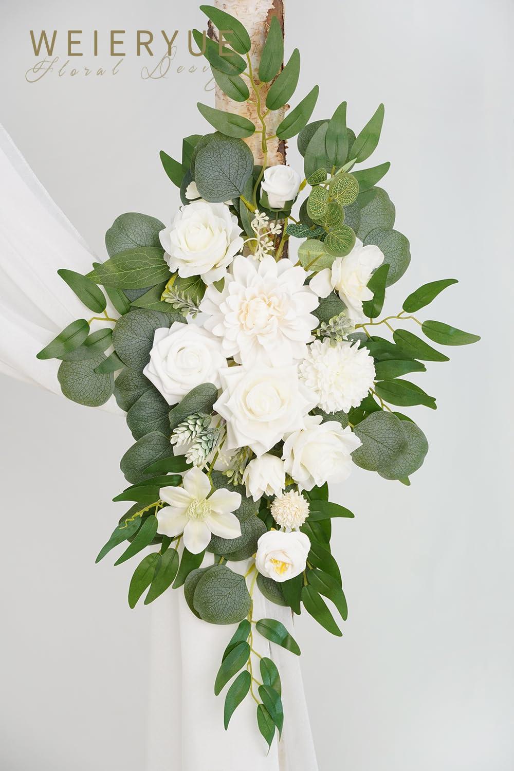 WEIERYUE WEIERYUE Artificial Wedding Arch Flowers Kit(Pack of 3),2Pcs Artificial Flower Arch Decor,1Pcs Sheer Drape for Wedding Ceremony Arbor for WeddingCeremony (Fairy White)