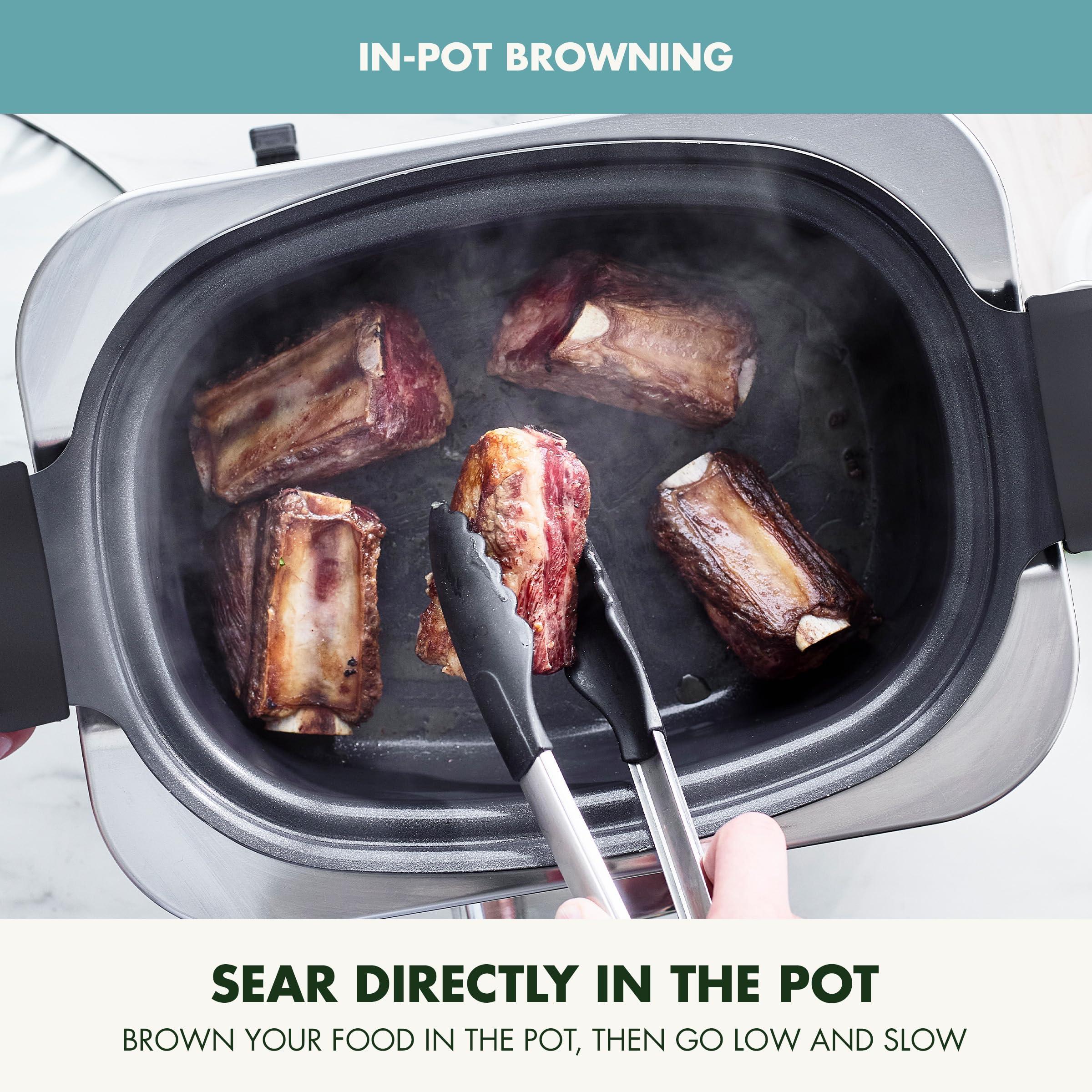 GreenPan GreenPan Elite 8-in-1 Programmable 6QT Electric Slow Cooker, Dishwasher Safe Lid & Removable Crock, PFAS-Free Healthy Ceramic Nonstick Multi-Cooker, Sear, Saut,Brown, Steam Basket, Roast, Deep Teal