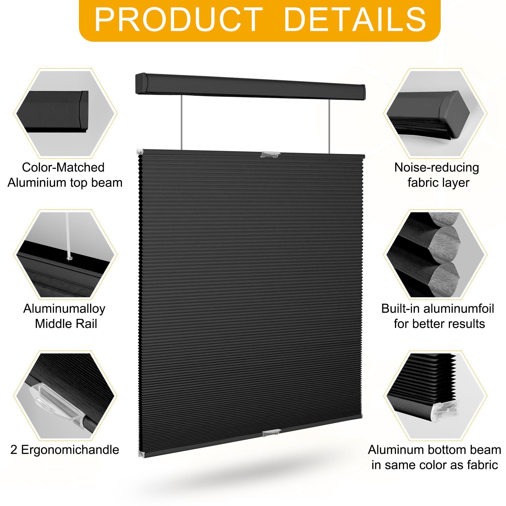 Sulugood Sulugood Top Down Bottom Up Cellular Shades Honeycomb Blinds Easy Install Blackout Cellular Blinds for Window.Black.56 W x 72" H