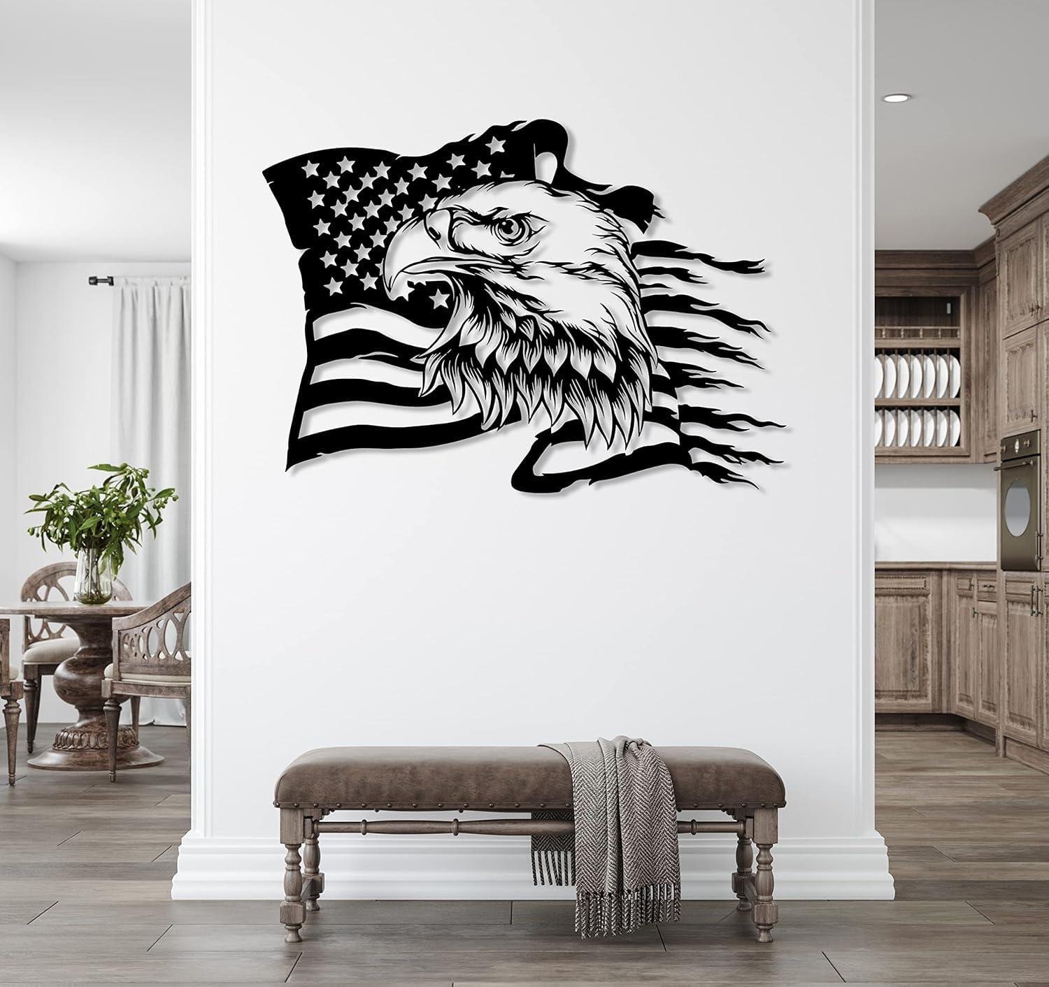 PLTZCRAFT PLTZCRAFT Metal Bald Eagle Wall Art, Large Metal Eagle American Flag Wall Decor, Patriotic Gift for Home, Bathroom, Living Room, 16.9 x 23.6' / 43 x 60 cm