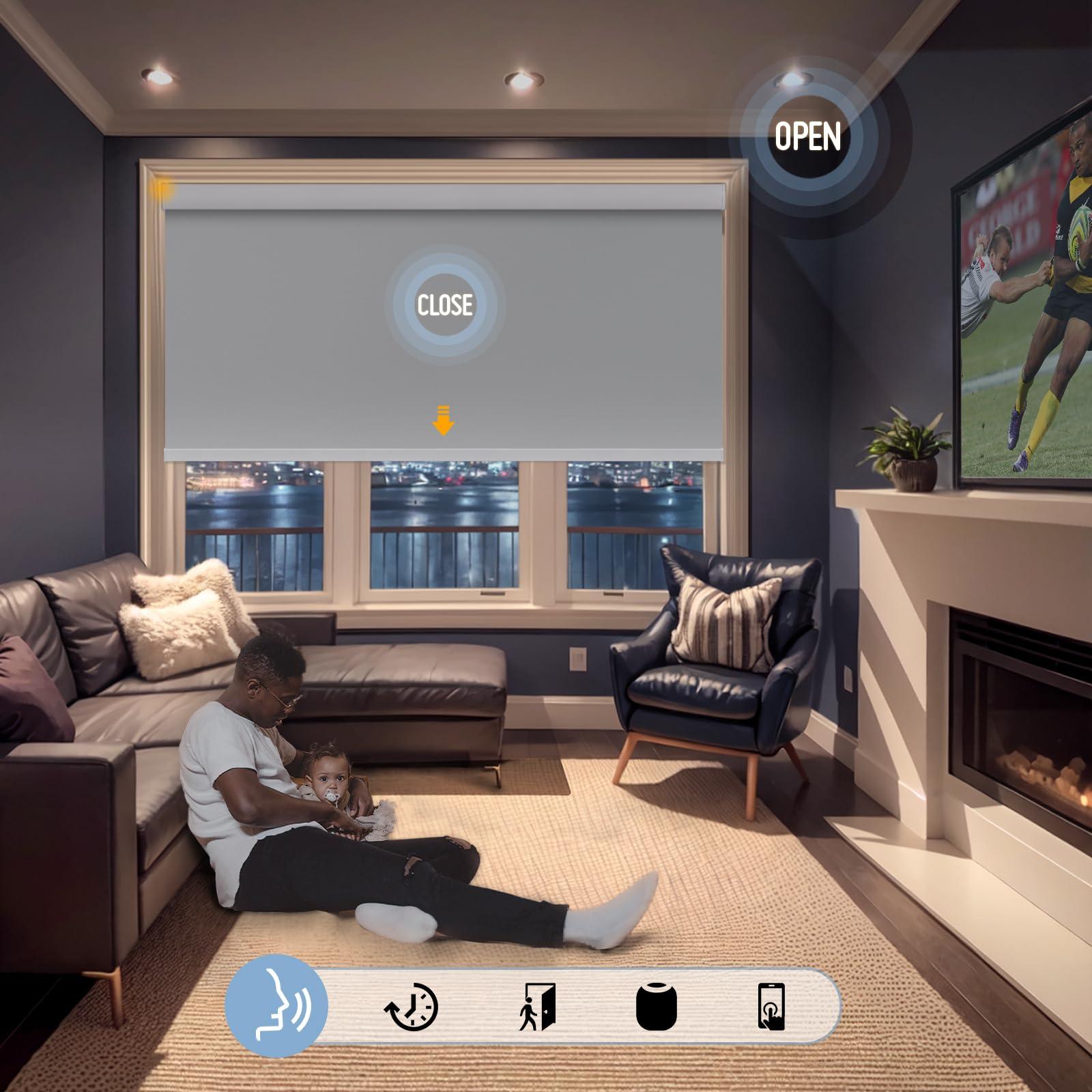 Keego Keego Smart Motorized Roller Blinds with Remote Automatic Blinds for Windows Wi-Fi Enabled Compatible with Alexa and Google Custom Automatic Window Shades Grey-Blackout