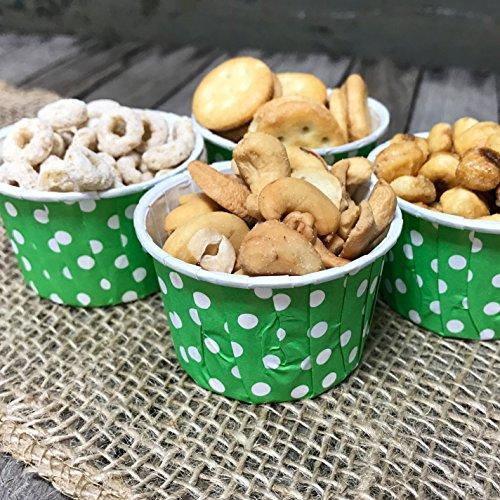 Outside the Box Papers Candy Nut Christmas Paper Cups - 48 MINI Baking Paper Treat Cups - Green and White Dot - 2 x 1.5 Inches - 48 Pack