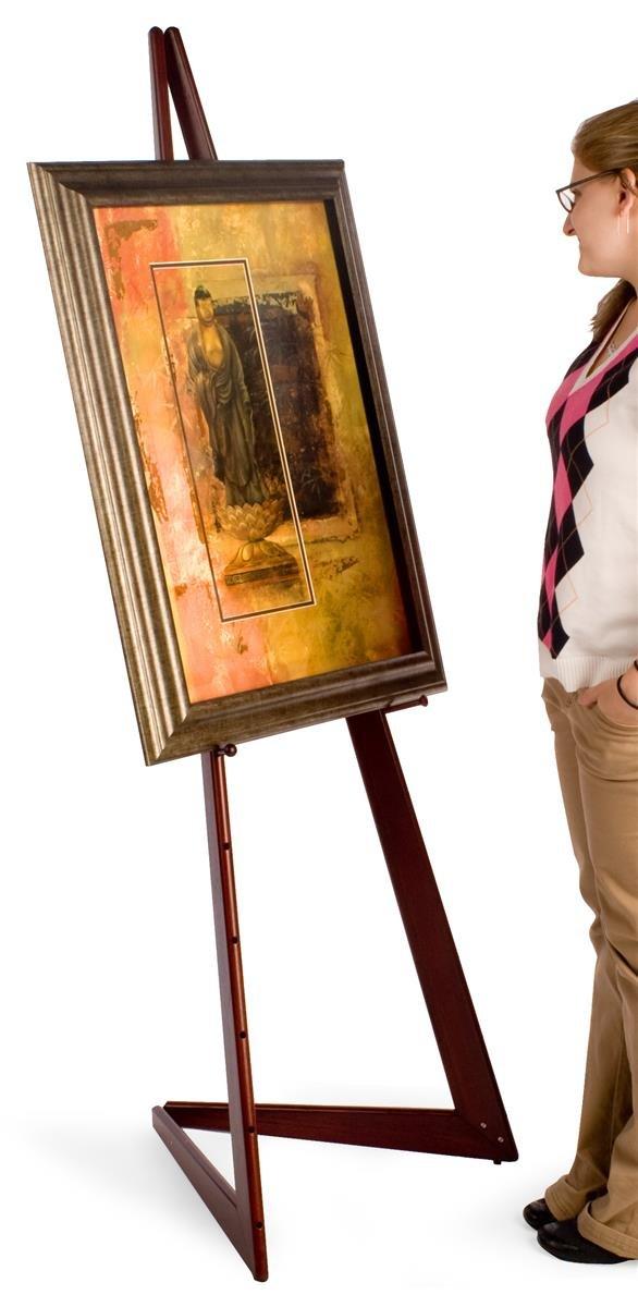 Displays2go Wooden Bifold Display Easel with 2 Height-Adjustable Pegs, 65"h Floor-Standing Art Easel for Indoor Use - Cherry, Wood