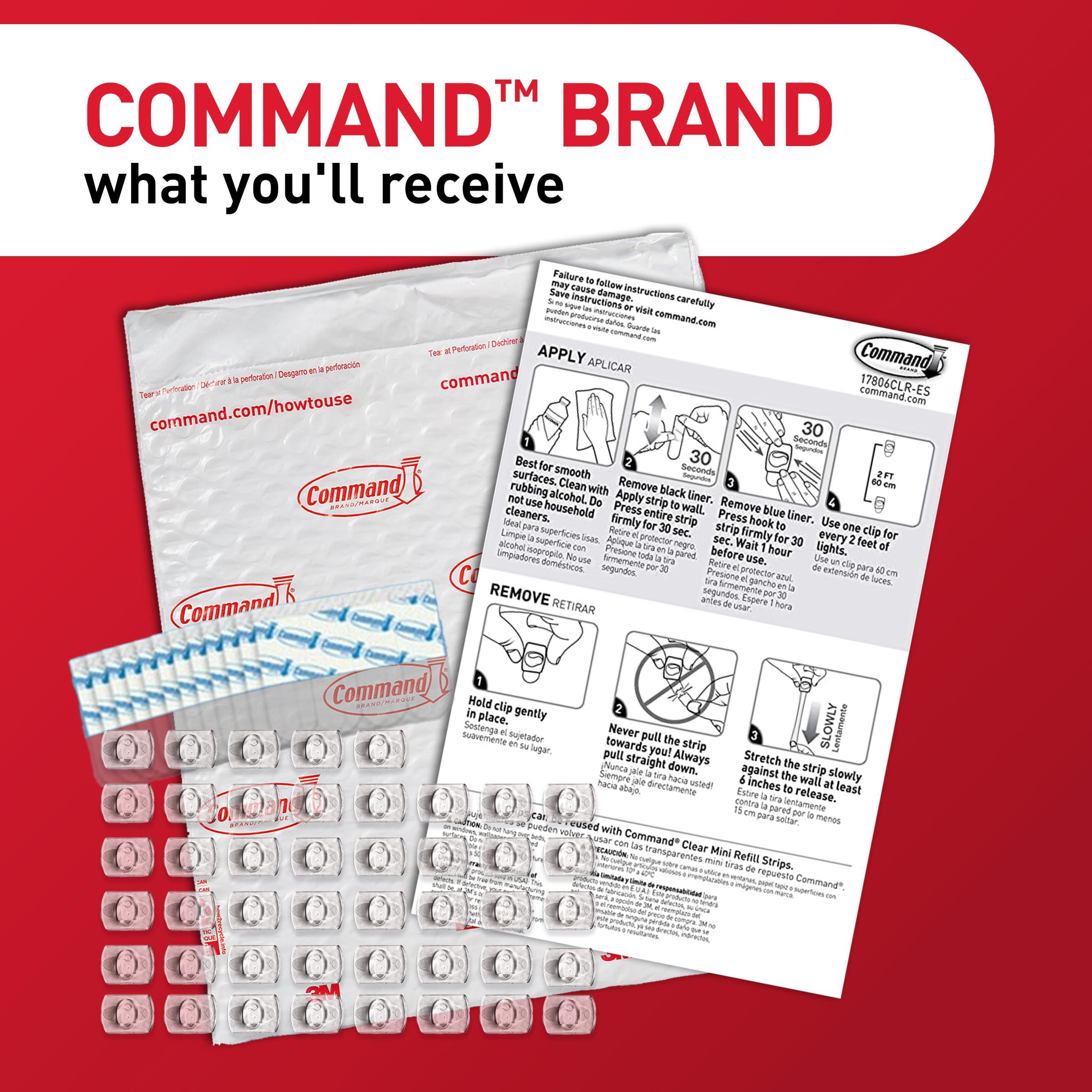 Command Command Indoor Mini Light Clips, Damage Free Hanging Christmas Light Clips, Mini Wall Clips for Hanging Indoor Christmas Decorations, Lights and Cables, 45 Clear Clips and 54 Command Strips
