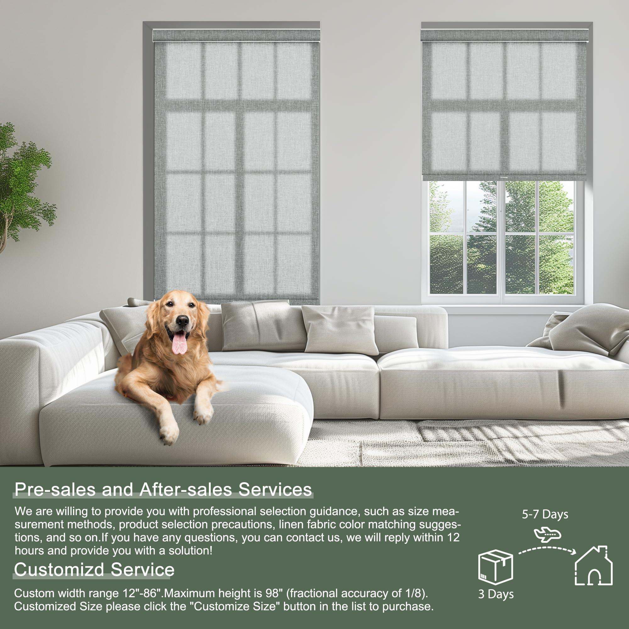 SEEUNANA SEEUNANA Light Filtering Roller Shades for Windows,Cordless Roller Blinds with Cassette Valance,Linen Roller Window Shades,Thermal Insulation Window Shades for Home Door Office. Grey. 81" W x 84" H