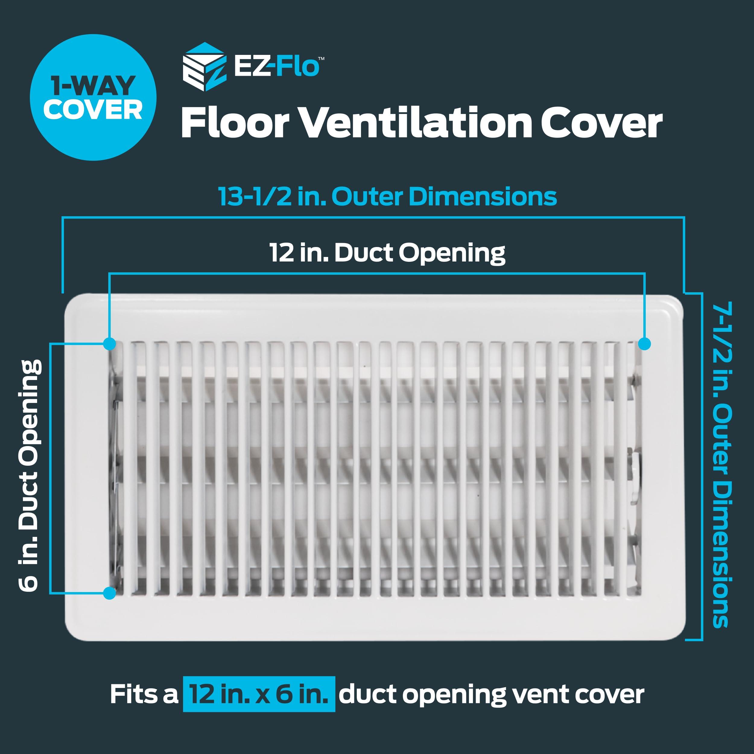 EZ-FLO EZ-FLO 6 x 12 Inch (Duct Opening) Floor Register Vent Cover, One-Way Ventilation Register Diffuser, Solid Steel HVAC Air Vent Cover, White, 61638