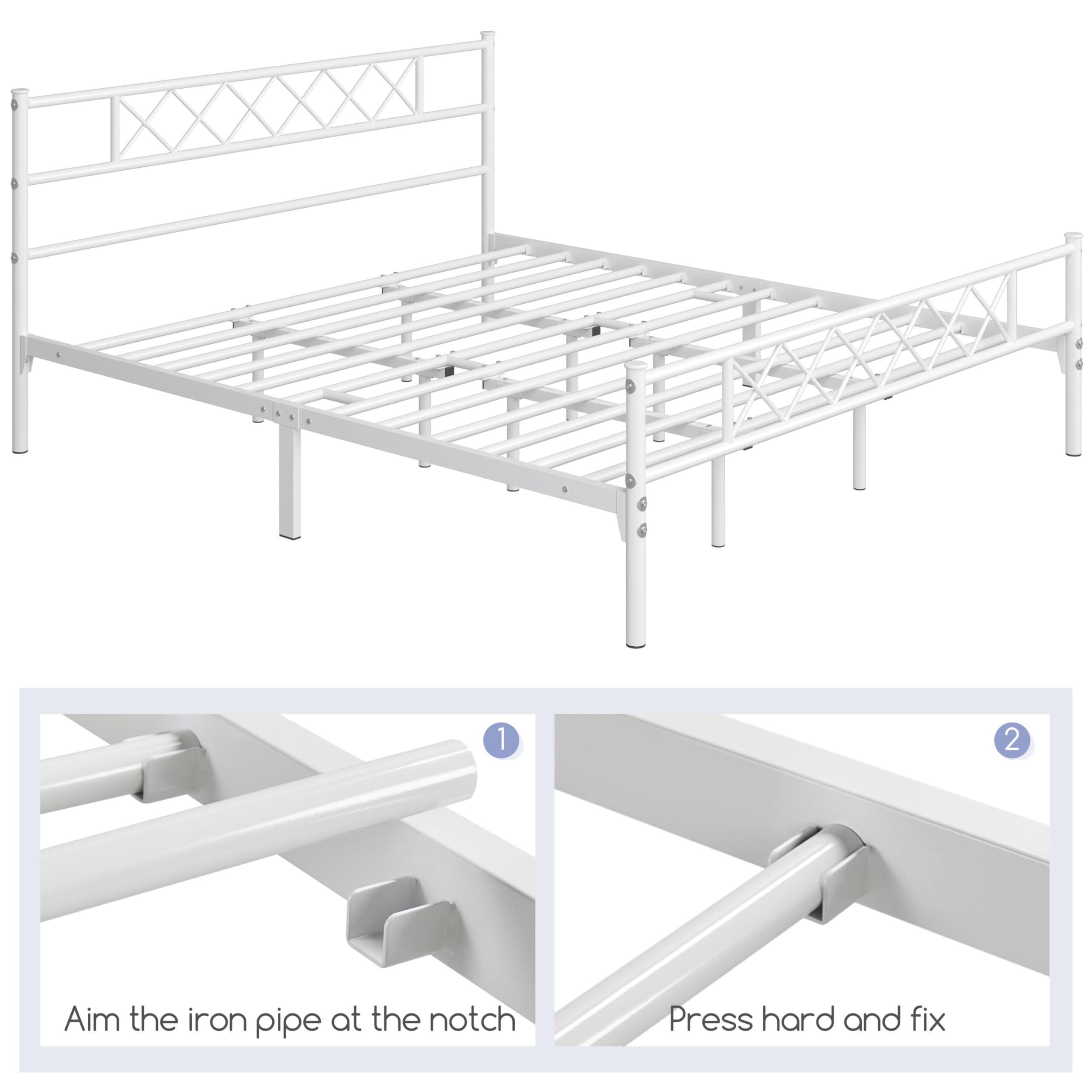 Yaheetech Yaheetech Metal Platform King Bed Frame Mattress Foundation with Headboard and Footboard No Box Spring Needed Under Bed Storage Steel Slats White