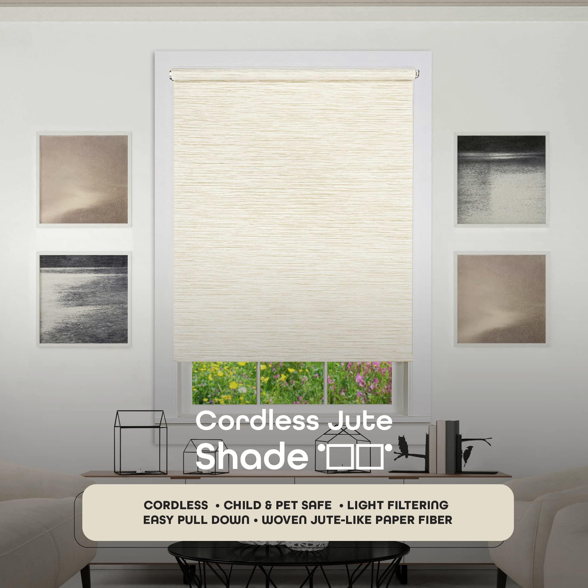 Achim Home Furnishings Cordless Privacy Jute Window Roller Shade - 38 Inch Width, 72 Inch Length - Linen - Light Filtering Woven Natural Fiber Horizontal Windows Blinds by Achim Home Decor