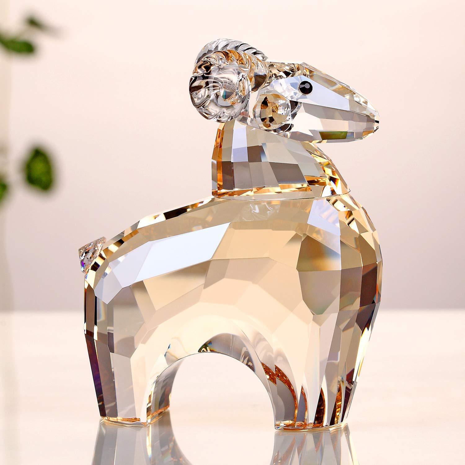 DOJOZ Crystal Sheep Zodiac Collectible Figurine Ornament Animal Home Decor Figurine Birthday Gifts (Gold)