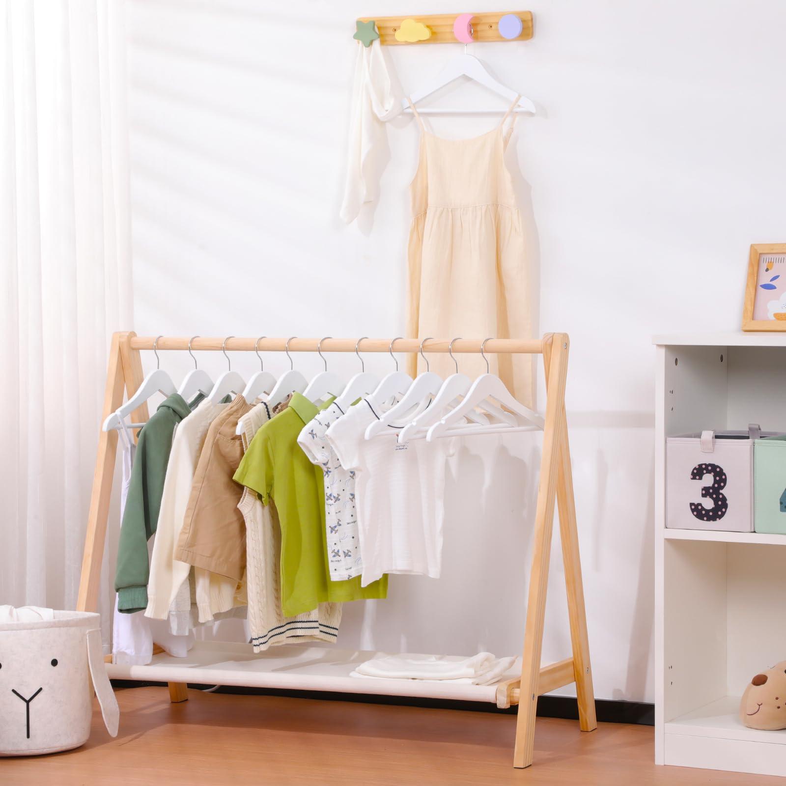 Edergoo Edergoo Kids Wooden Hangers 20 Pack, White Wooden Baby Hangers with Smooth Finish, Solid Wood Childrens Hangers for Clothes, Precisely-Cut Sleek Notches & Swivel Hook Baby Clothes Hangers for Closet