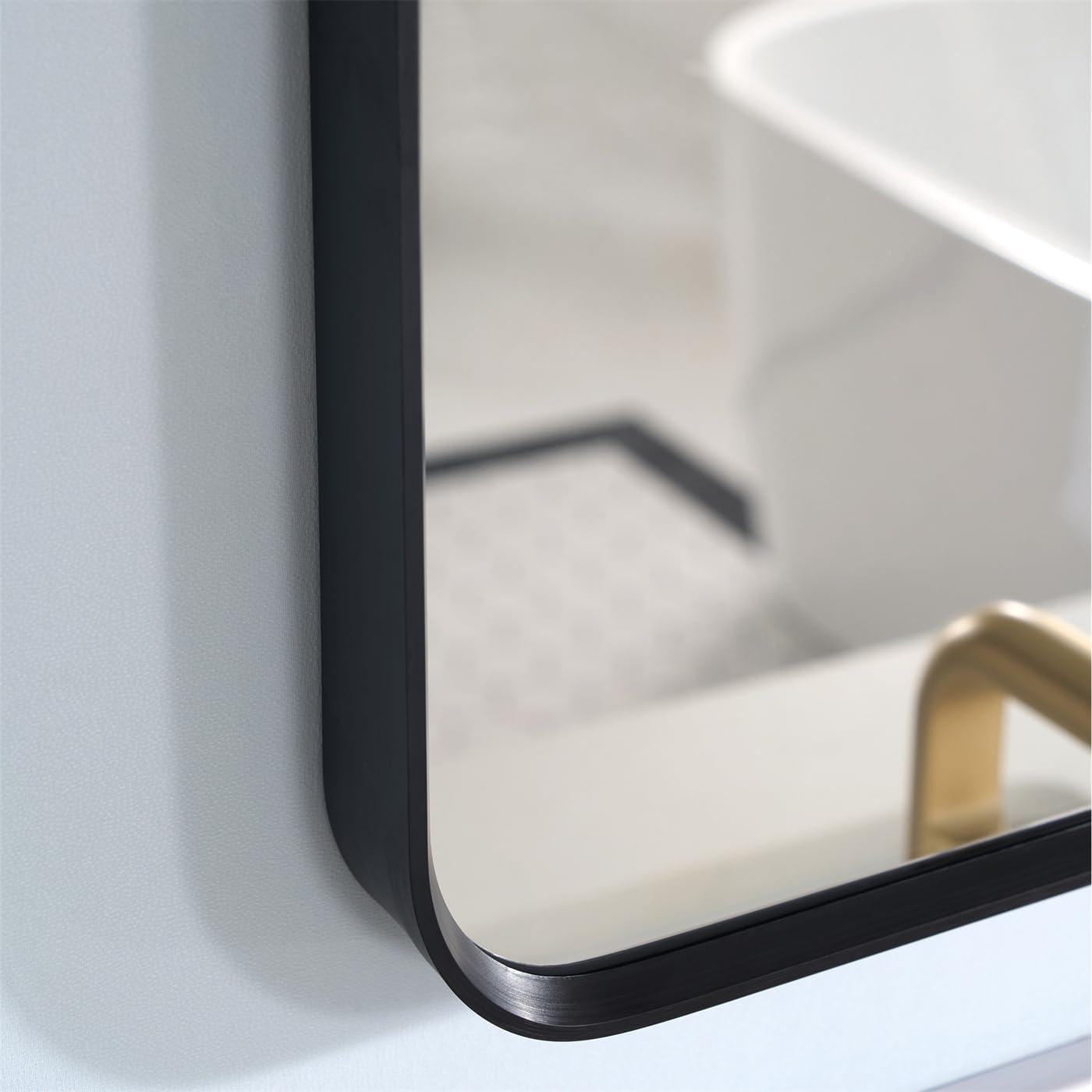 WELLFOR WELLFOR 48 x 36 Inch Bathroom Vanity Mirror, Horizontal/Vertical Mounted, Aluminum Framed Rectangular Wall Mirror, Modern Rectangle Mirror for Bathroom Vanity, Matte Black