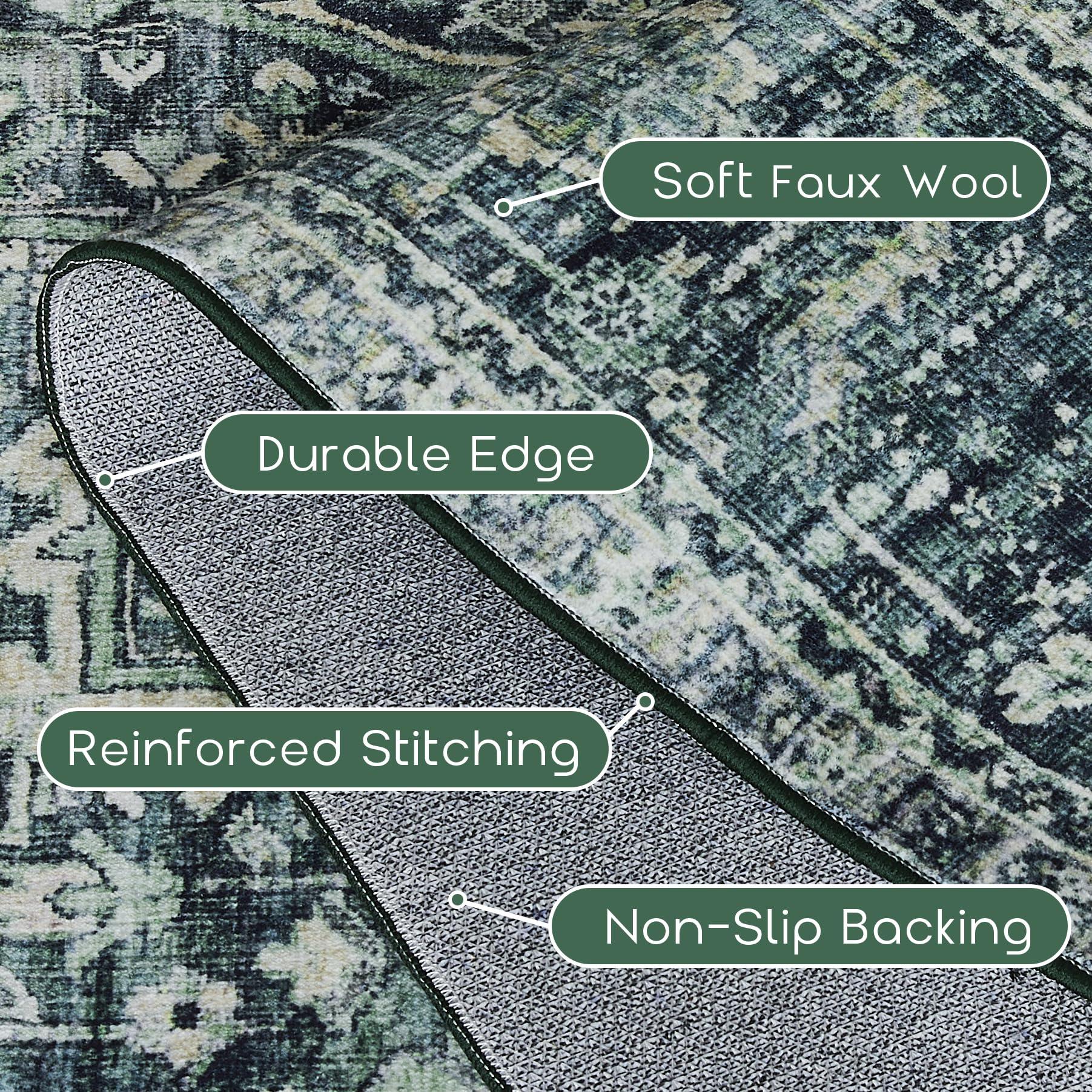 BILEEHOME BILEEHOME Boho Washable Rug Green Rugs for Living Room Rug 6x9 Dark Academia Emerald Green Rug Oriental Area Rug Forest Hunter Green Rug
