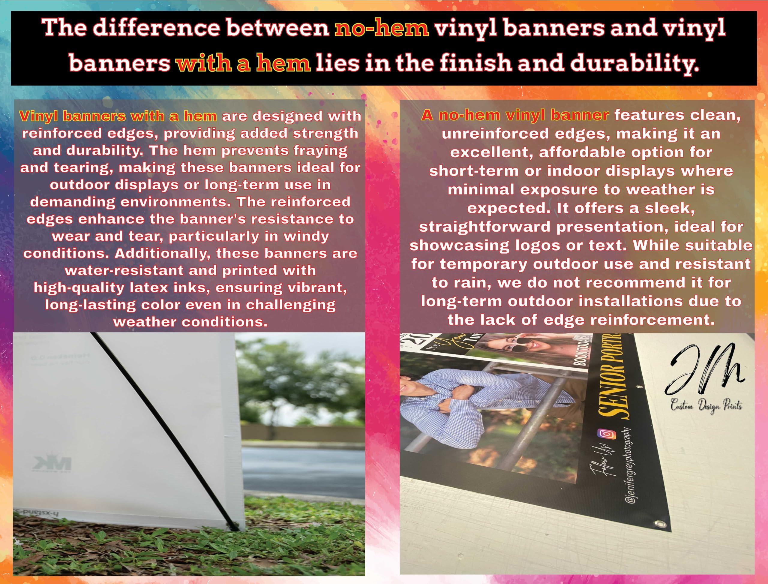 J+M Prints Personalized Custom Vinyl Banner Printing Indoor or Outdoor use Printed Business Event Birthday Party Large Custom Vinyl Banner for Party Decoration (Banner WITH hem, 36x24in(3x2ft))