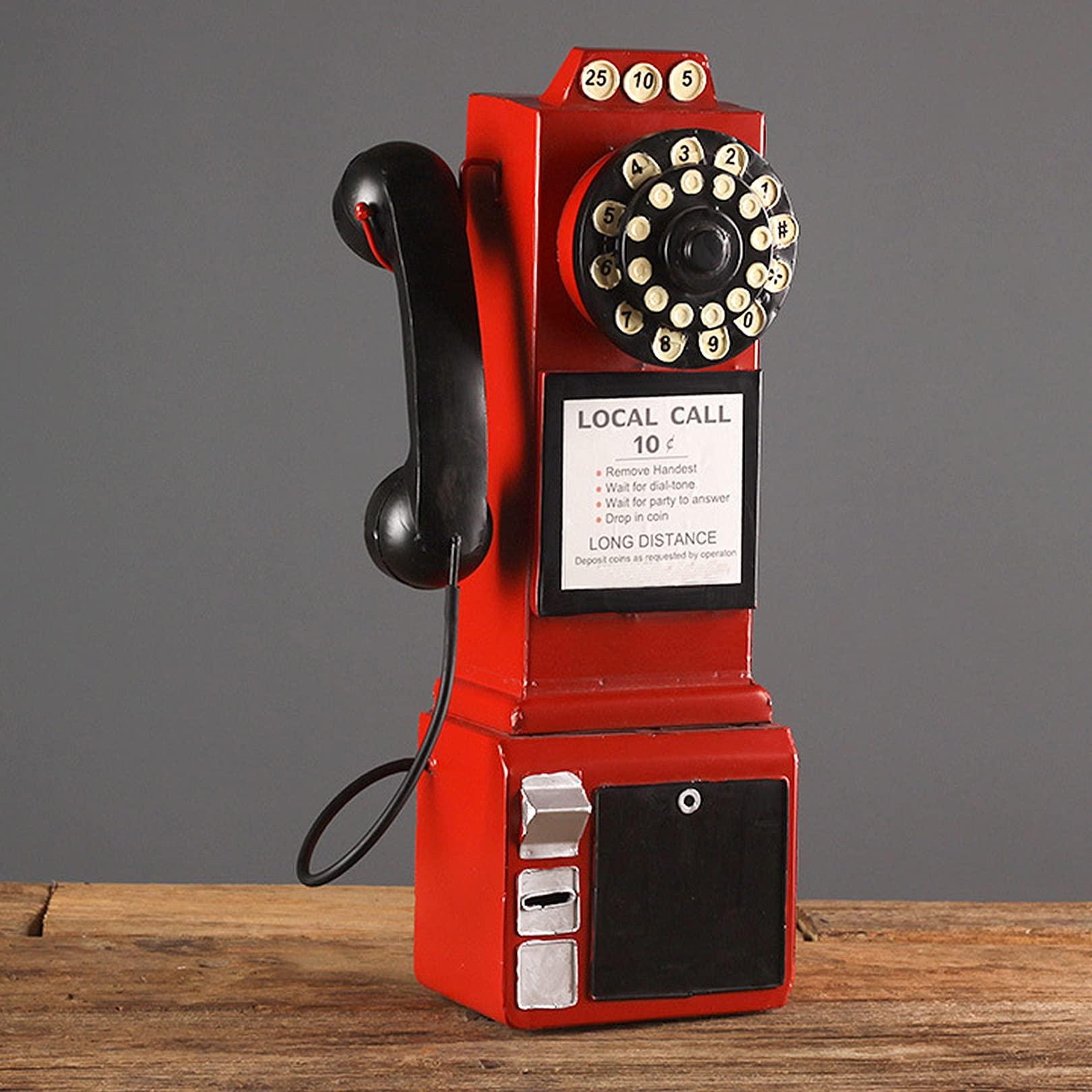 DIOB Decorative Telephones Model Retro Wall Mounted Phone Decoration Antique Vintage Rotary Dial Office Phone Ornament (Color : Red)